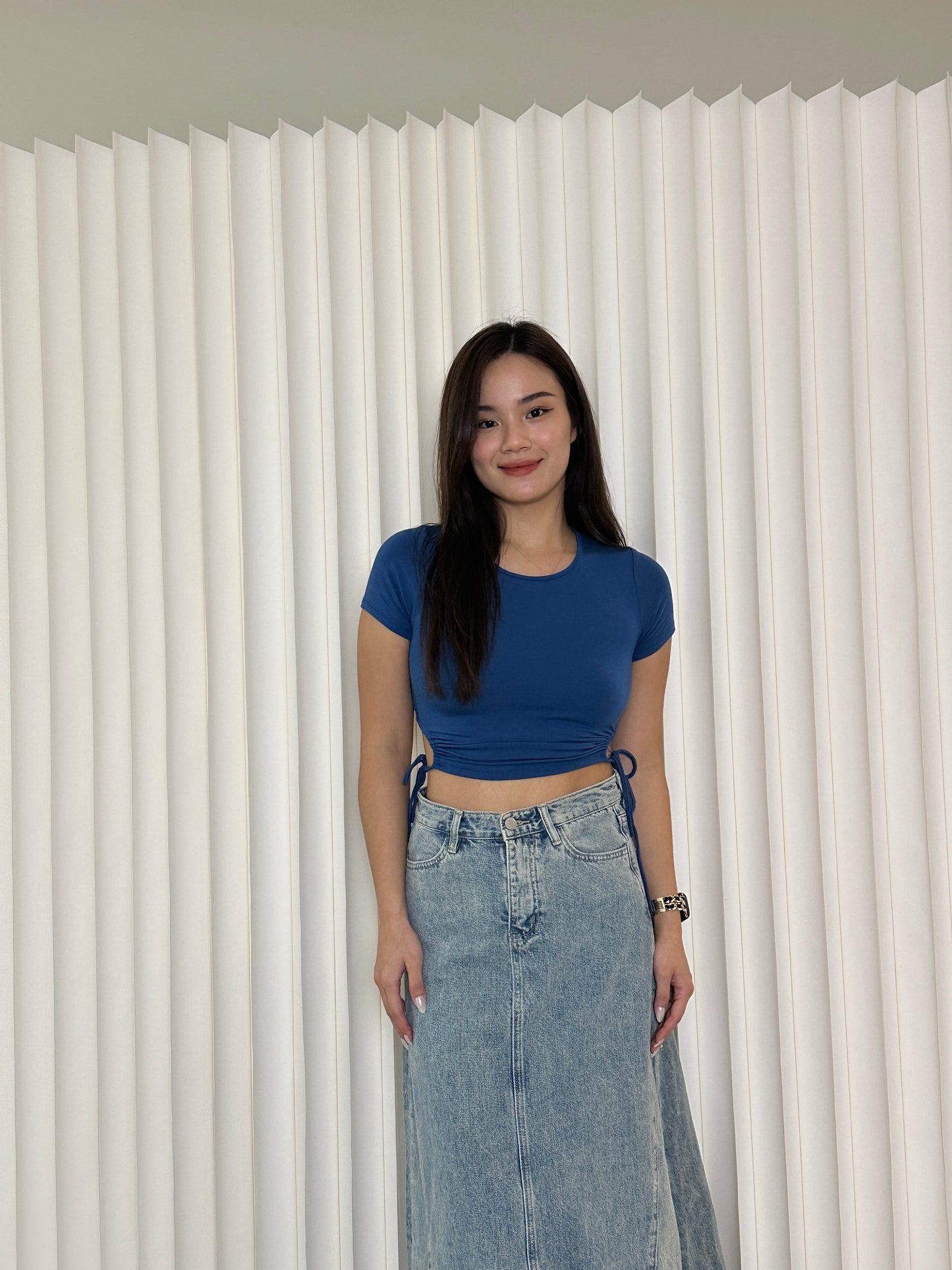 Palma Ruched Crop Top (Blue)