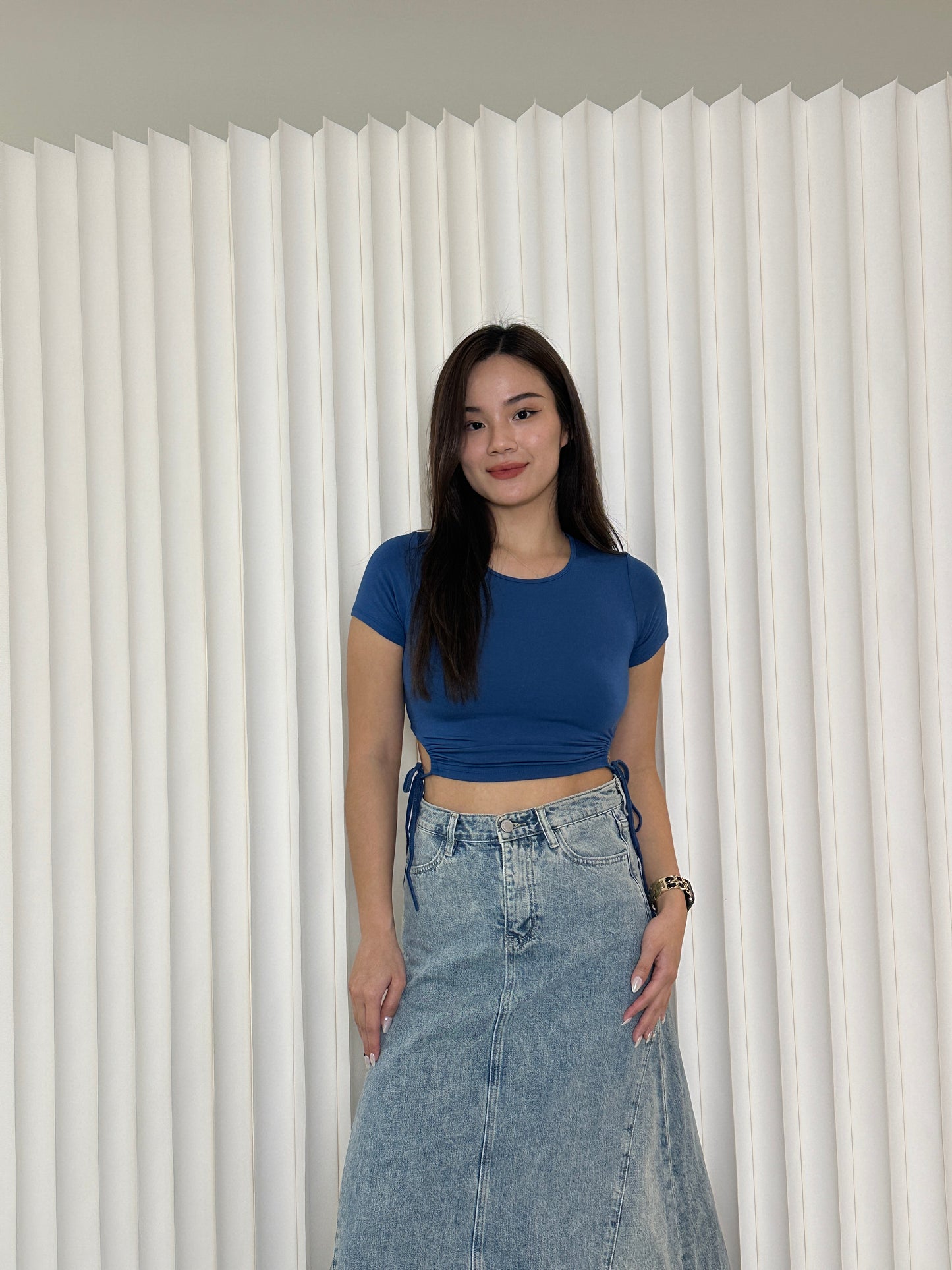 Palma Ruched Crop Top (Blue)