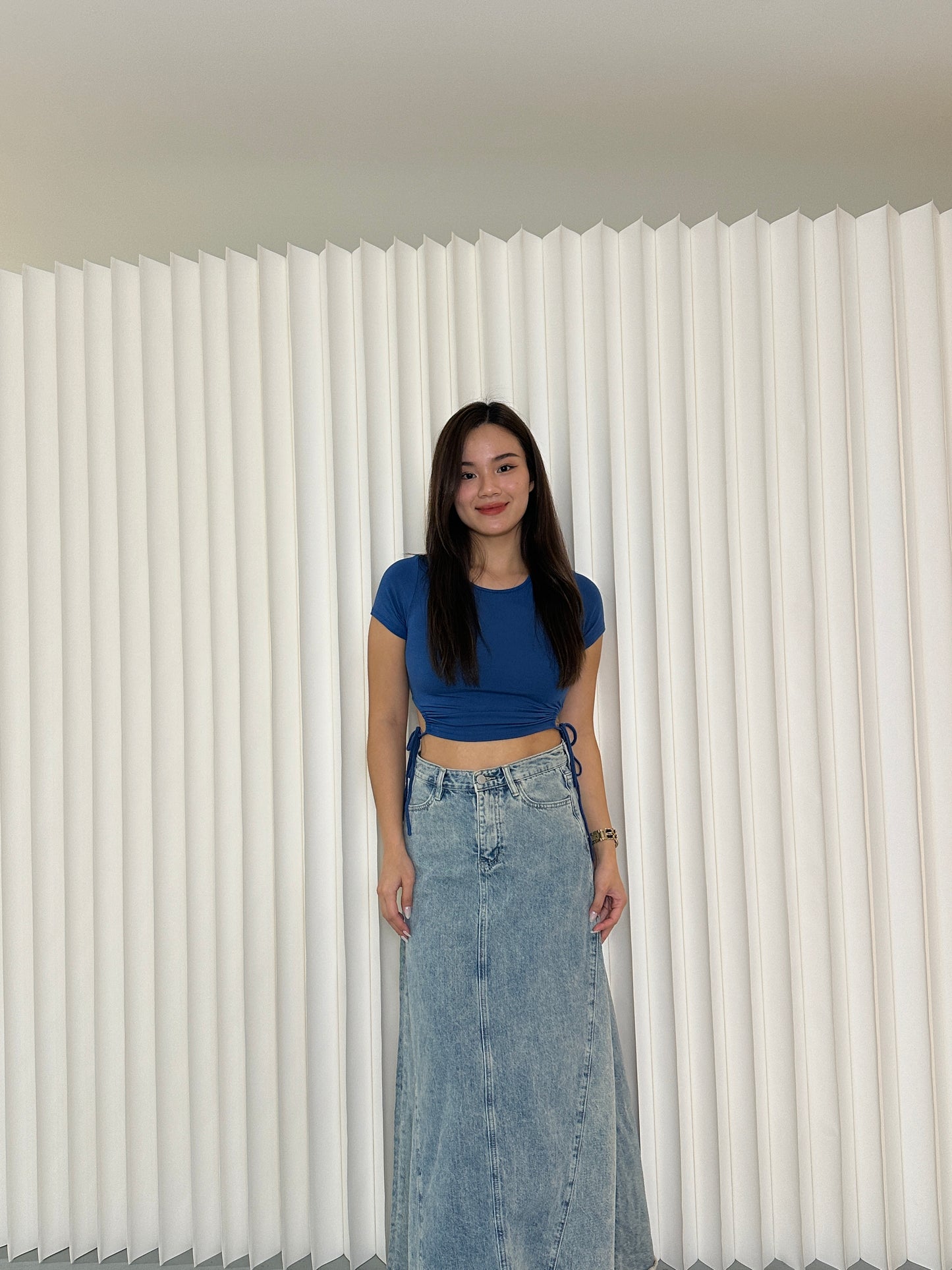 Palma Ruched Crop Top (Blue)