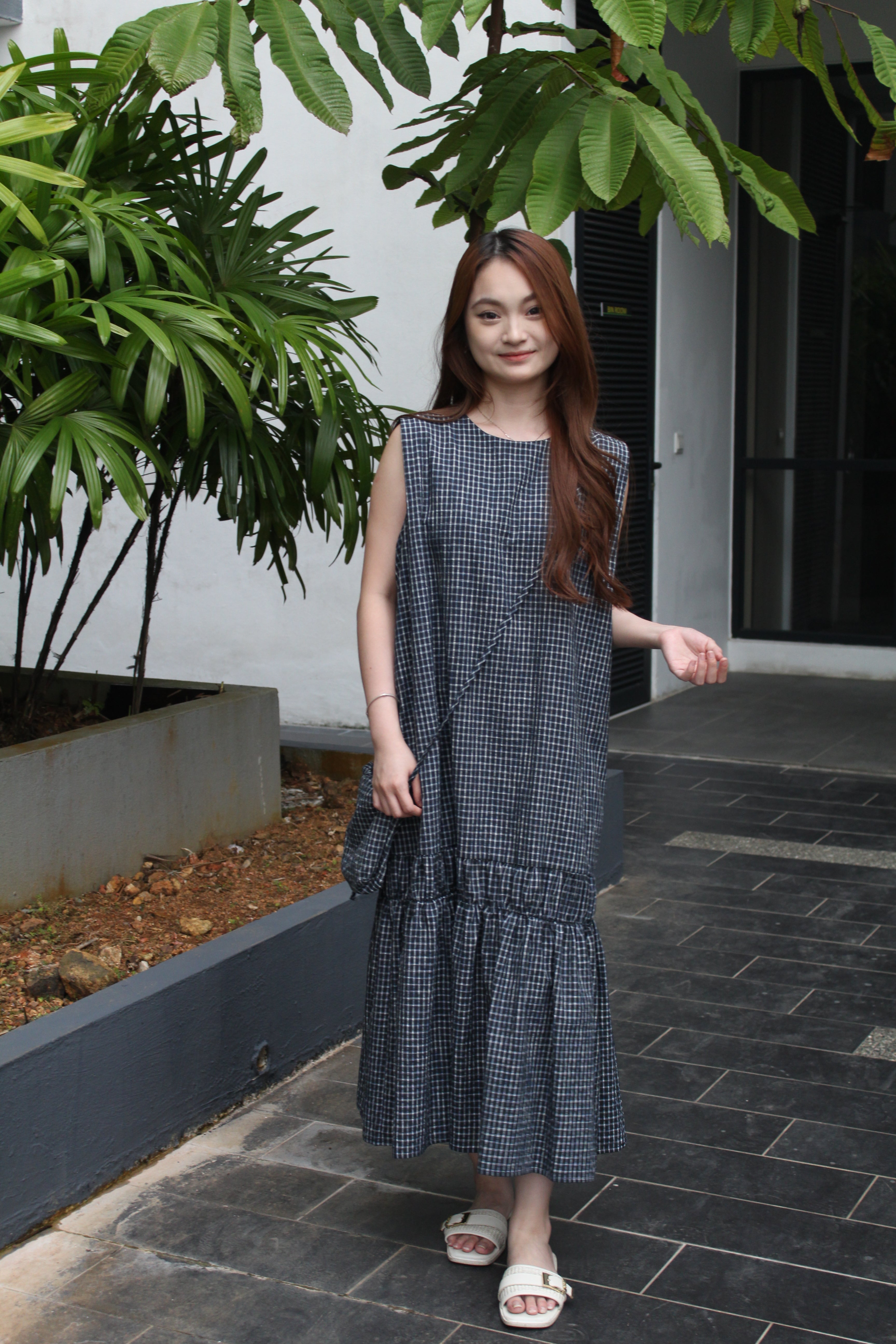 Wysdom Checked Midaxi Dress (Navy)