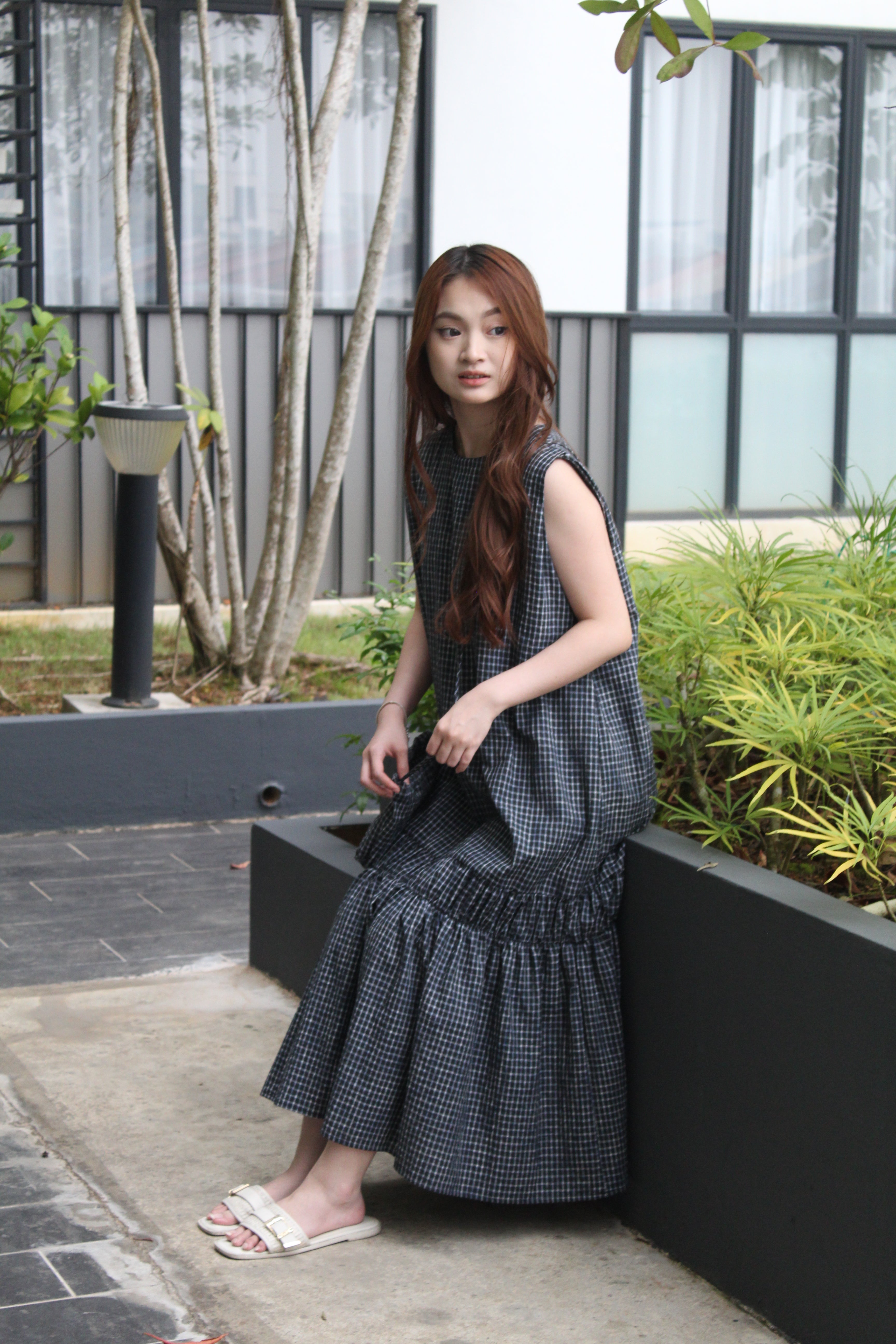 Wysdom Checked Midaxi Dress (Navy)