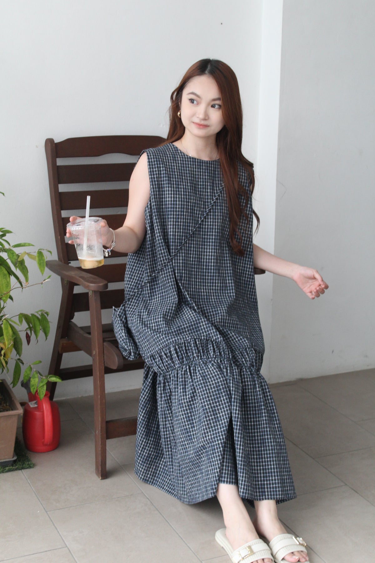 Wysdom Checked Midaxi Dress (Navy)
