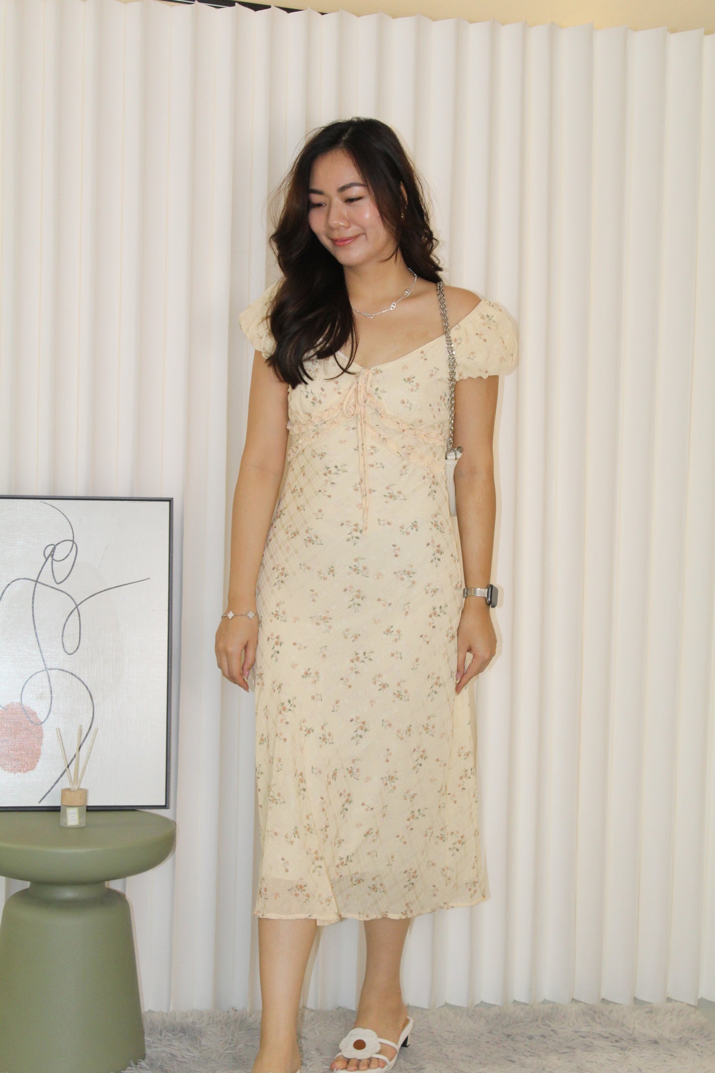 Delphine Floral Midi Dress (Yellow)