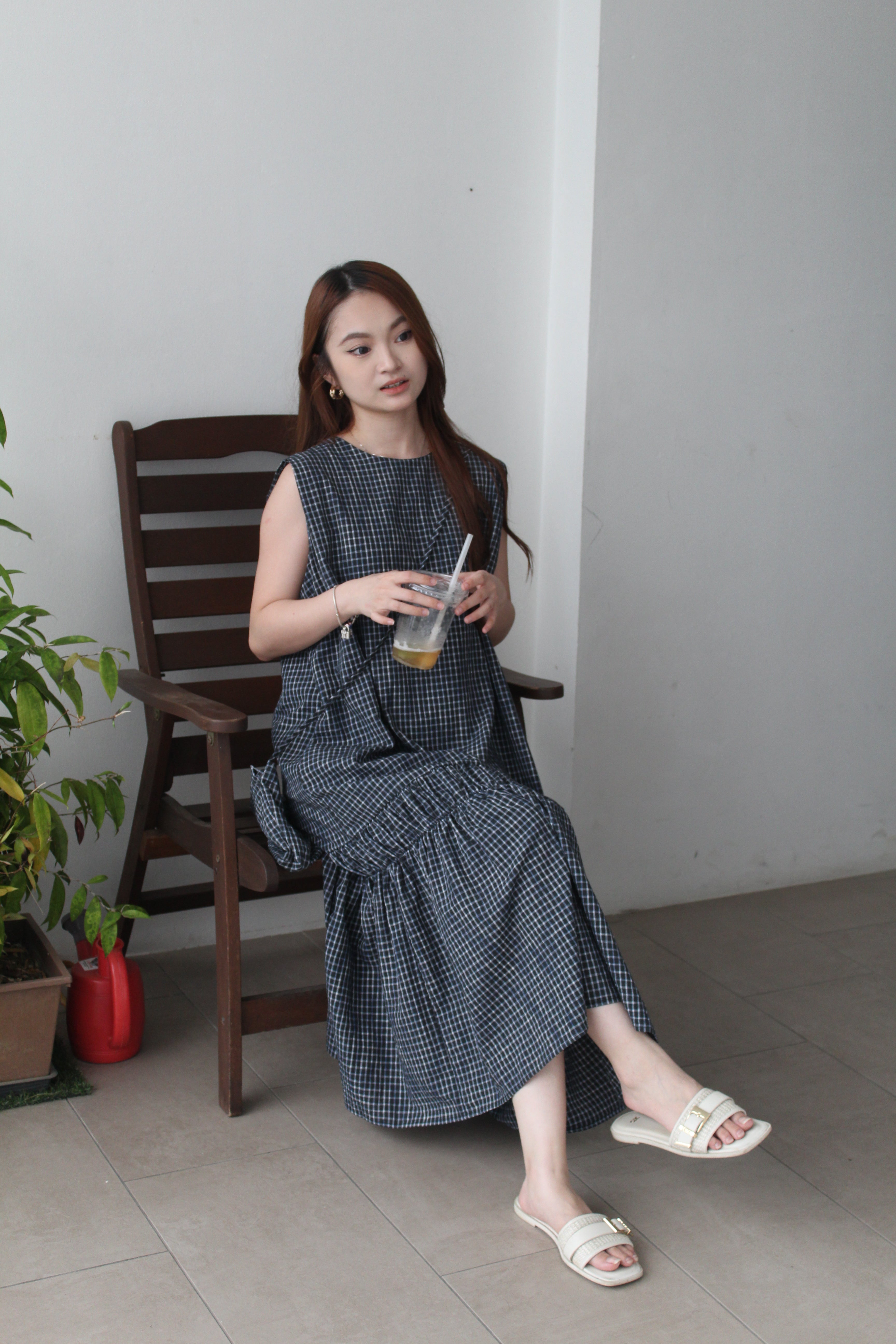 Wysdom Checked Midaxi Dress (Navy)