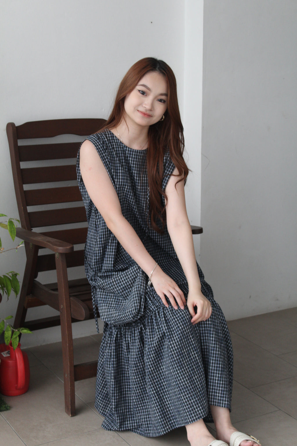 Wysdom Checked Midaxi Dress (Navy)