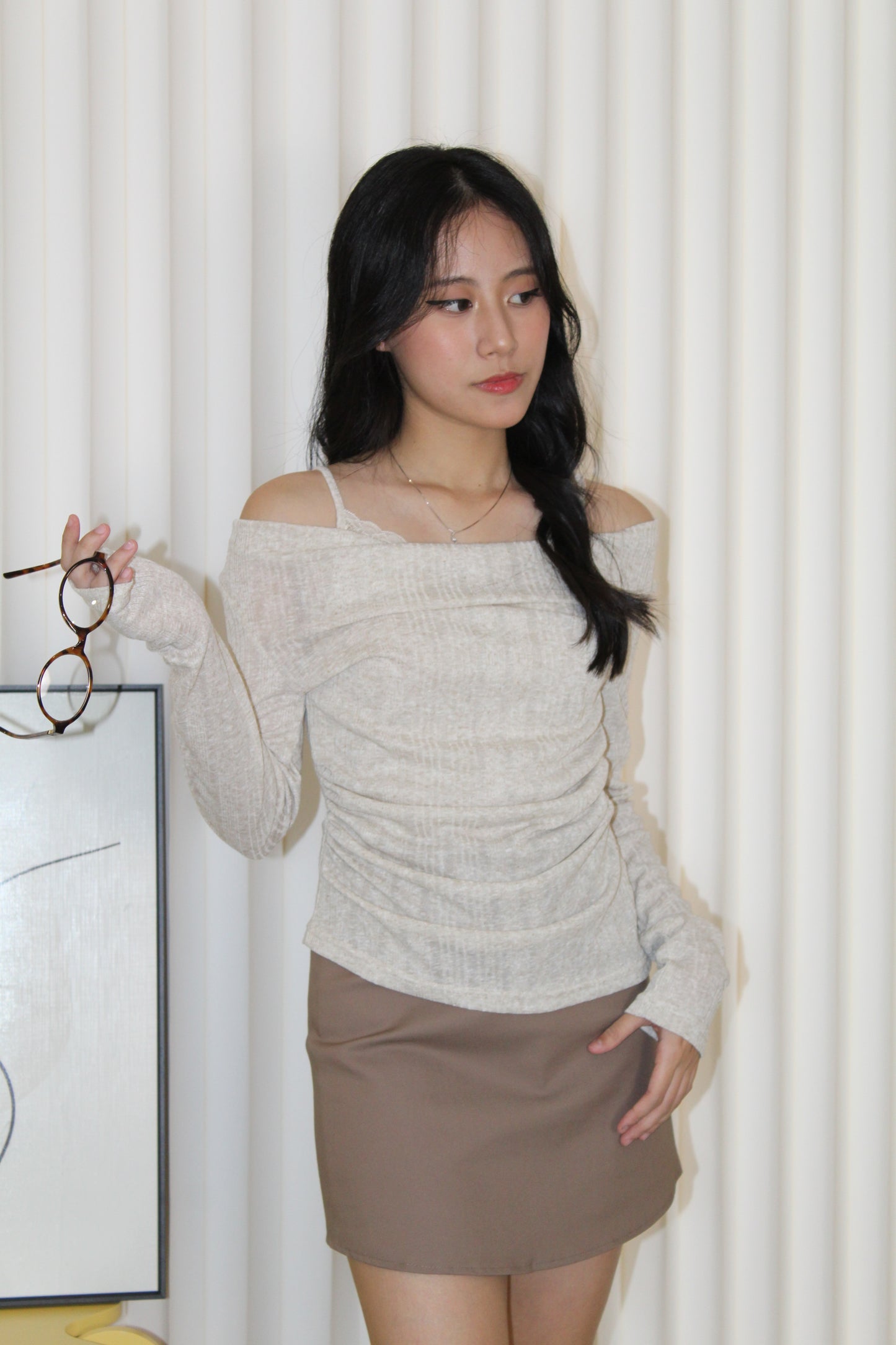 Felicia Lace Long Sleeve Top (Khaki)