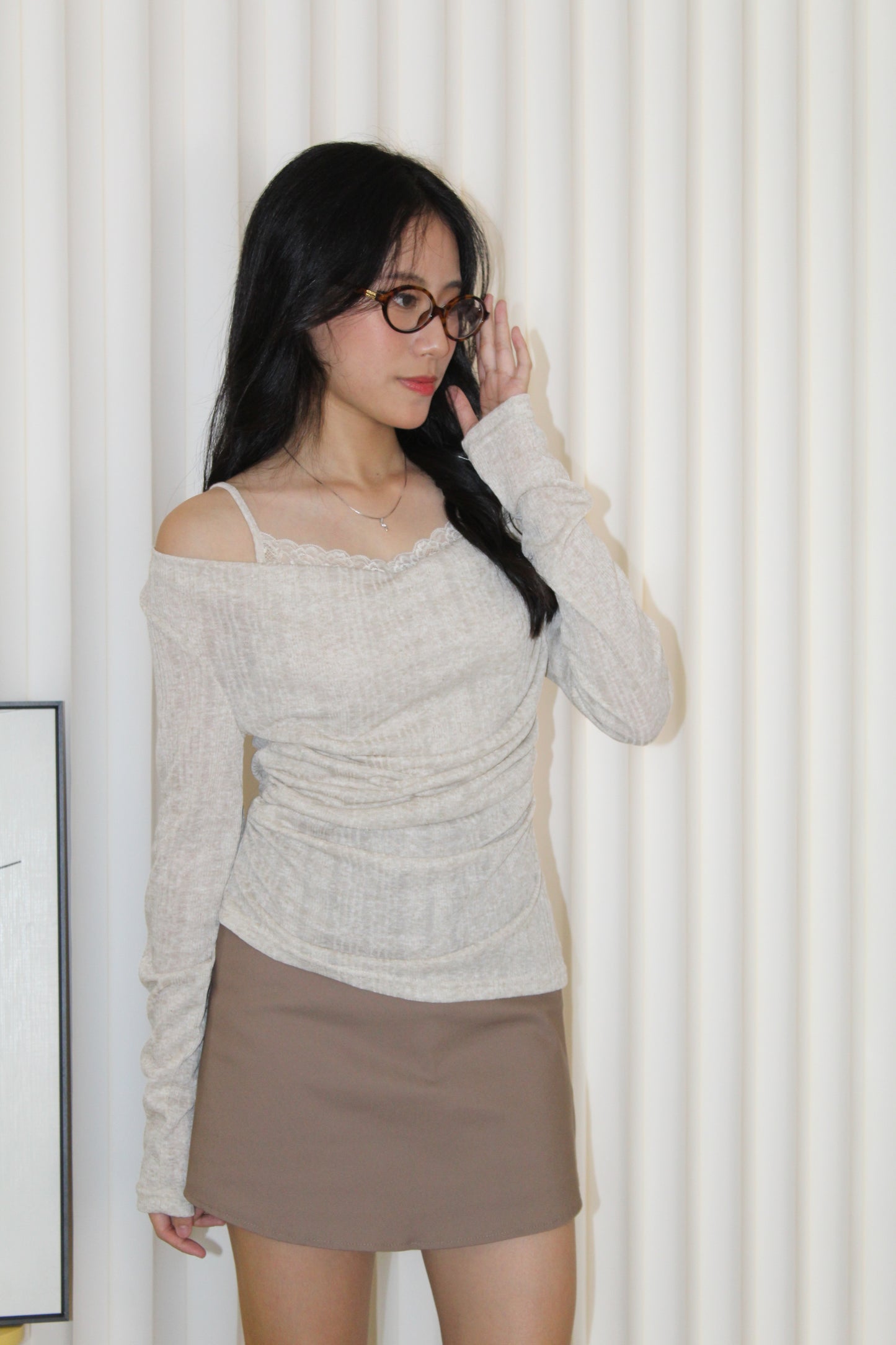Felicia Lace Long Sleeve Top (Khaki)