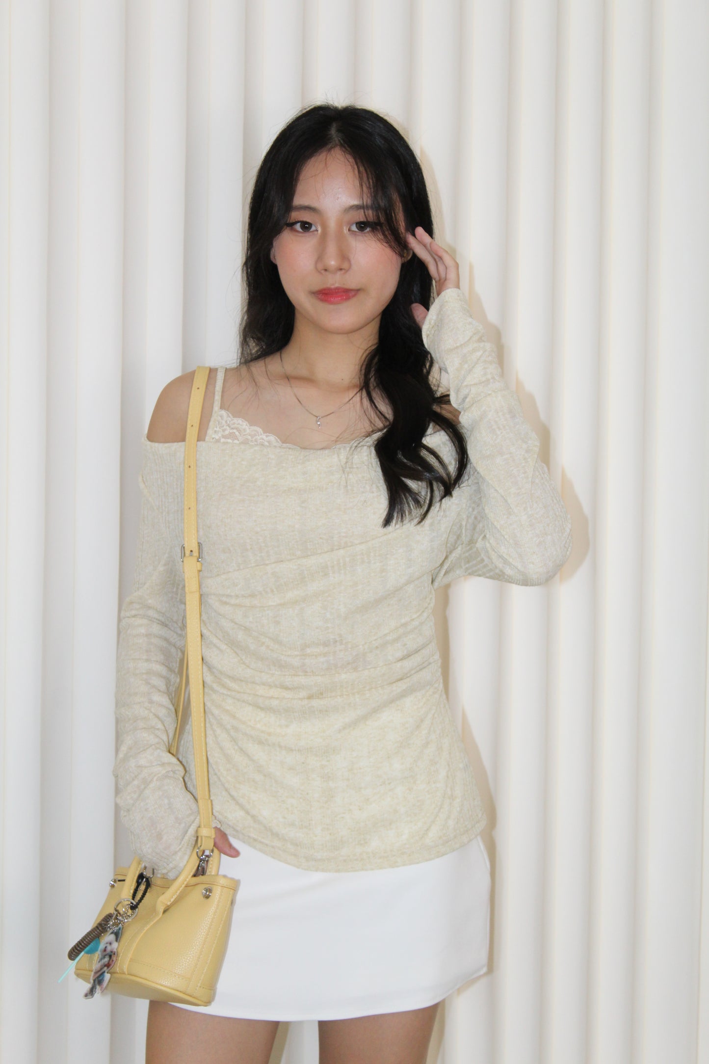 Felicia Lace Long Sleeve Top (Khaki)