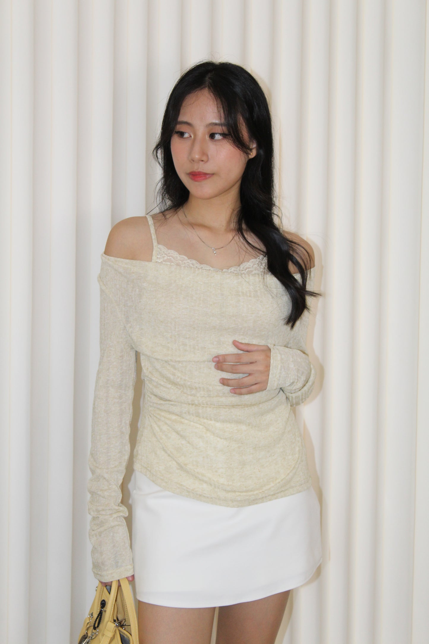 Felicia Lace Long Sleeve Top (Khaki)