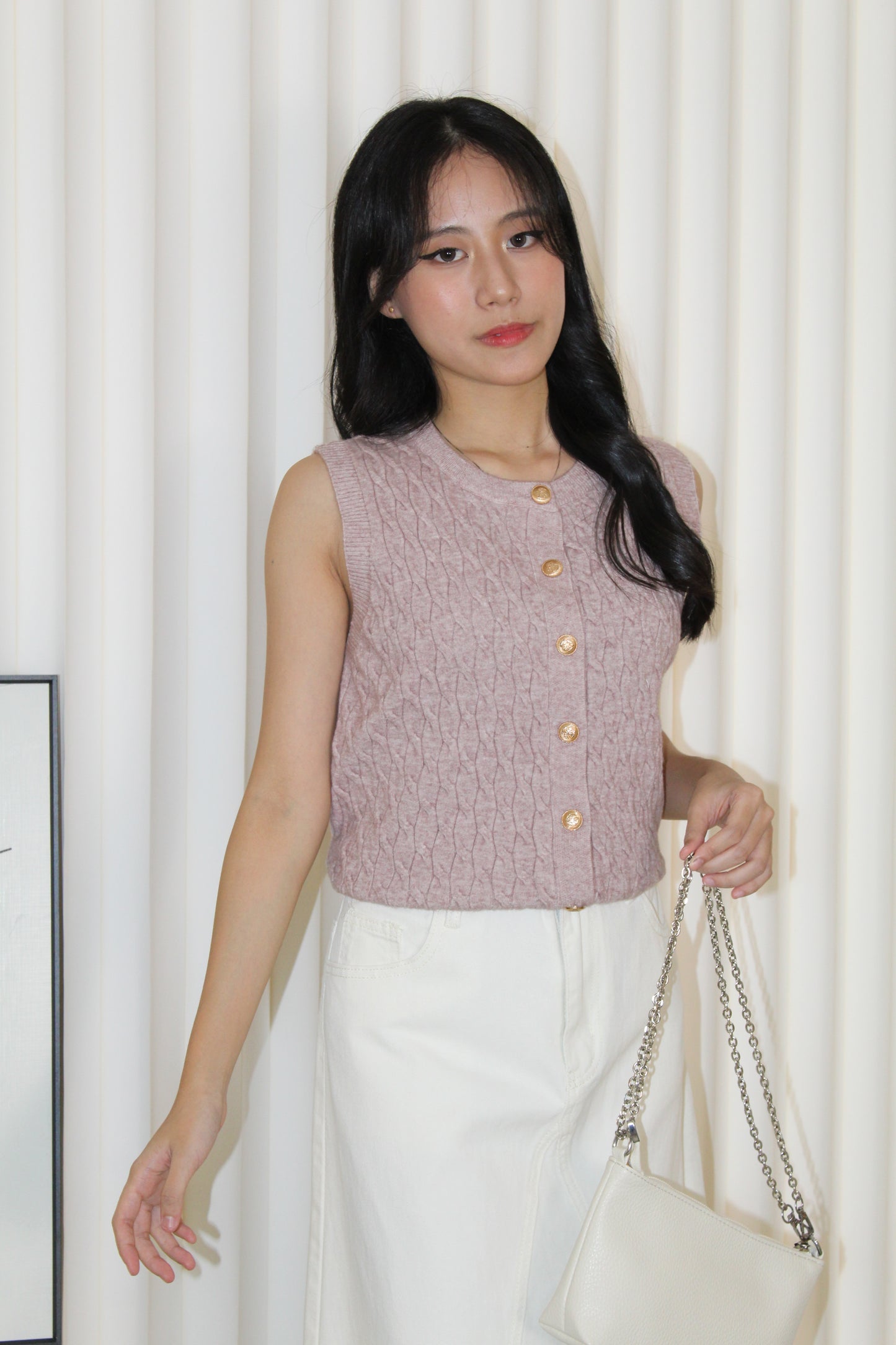 Elisha Vest Knit Top (Cream)