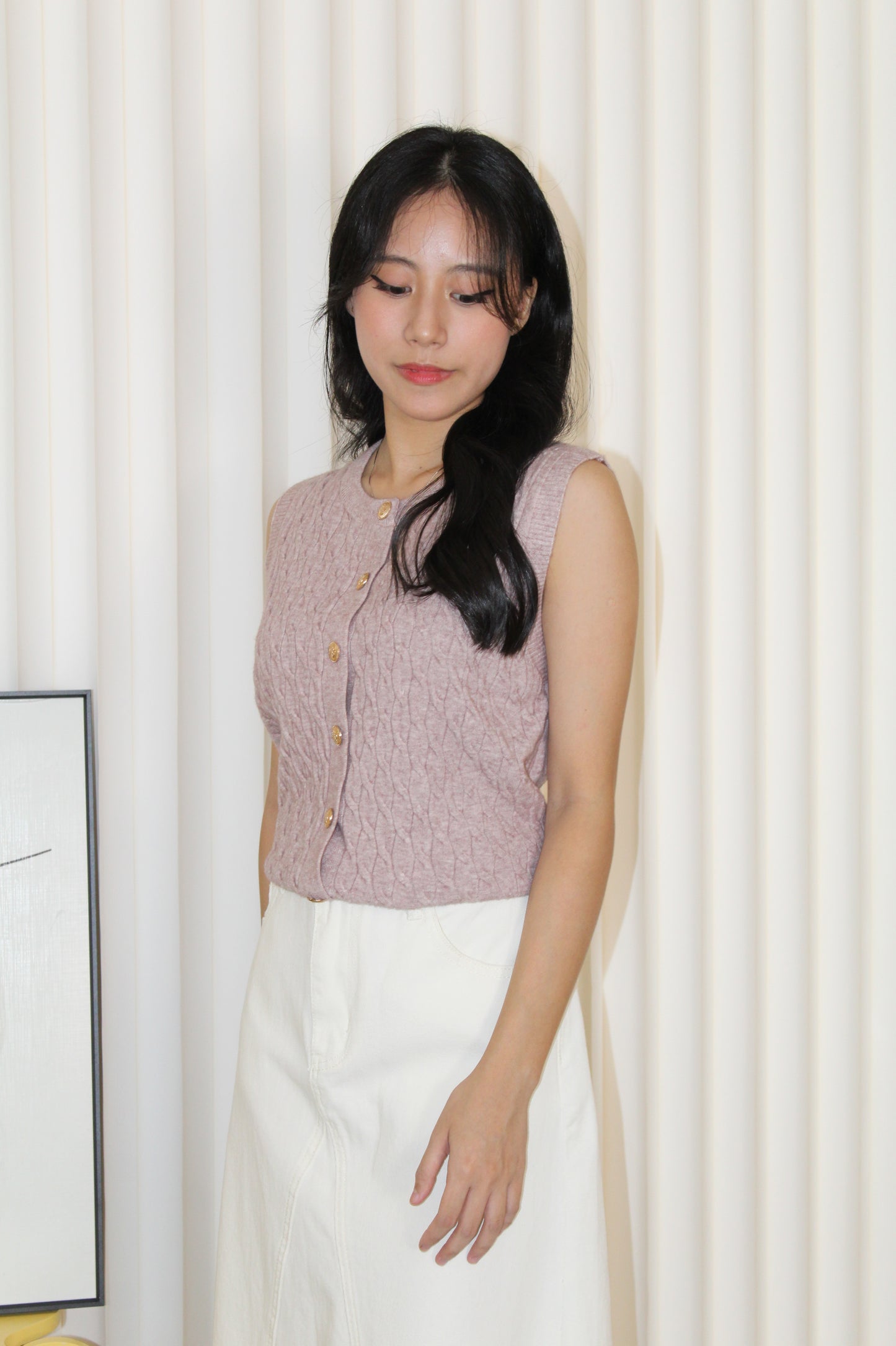 Elisha Vest Knit Top (Cream)