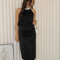 Yuna Satin Midi Skirt (Black)