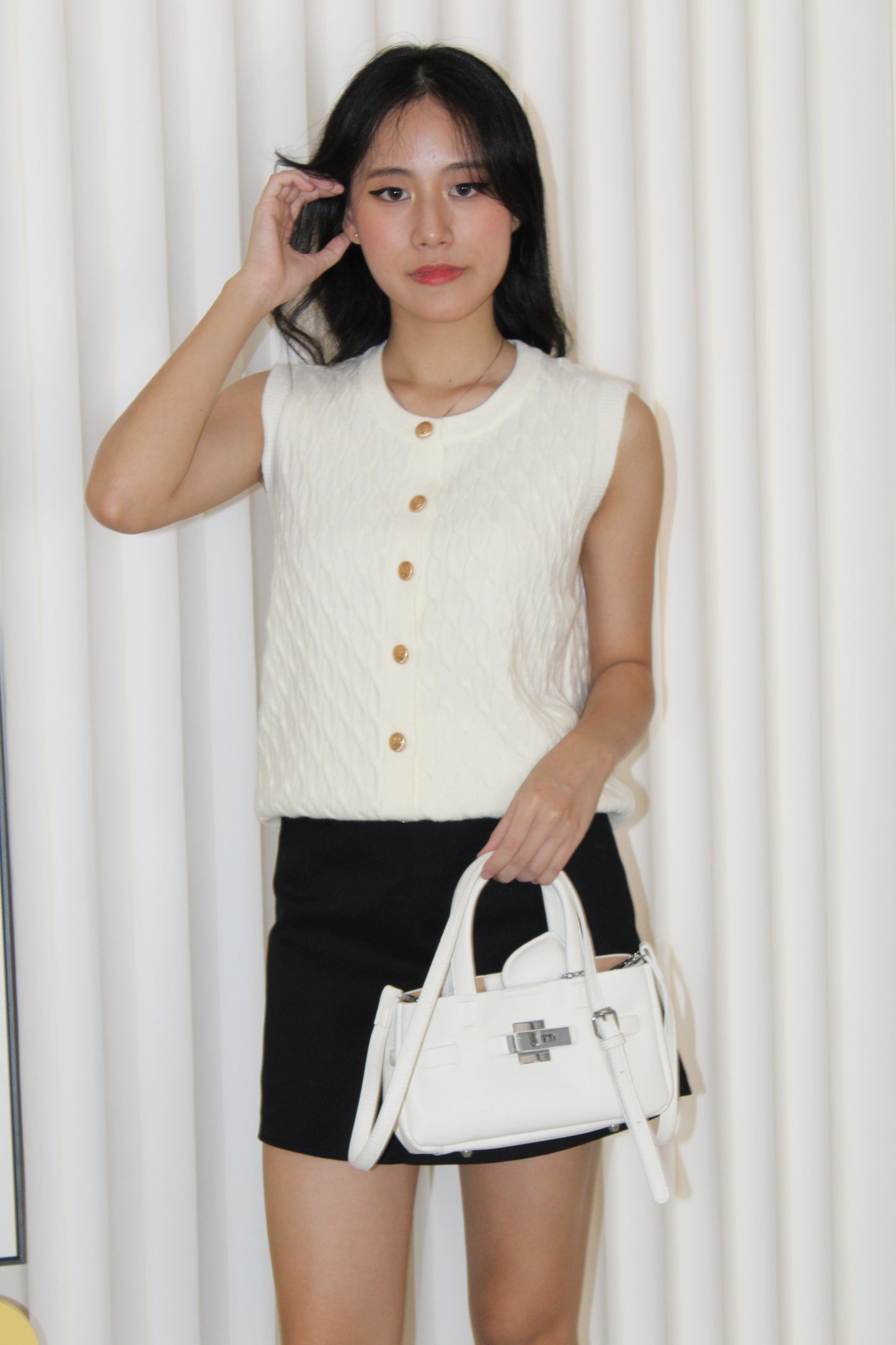 Elisha Vest Knit Top (Cream)