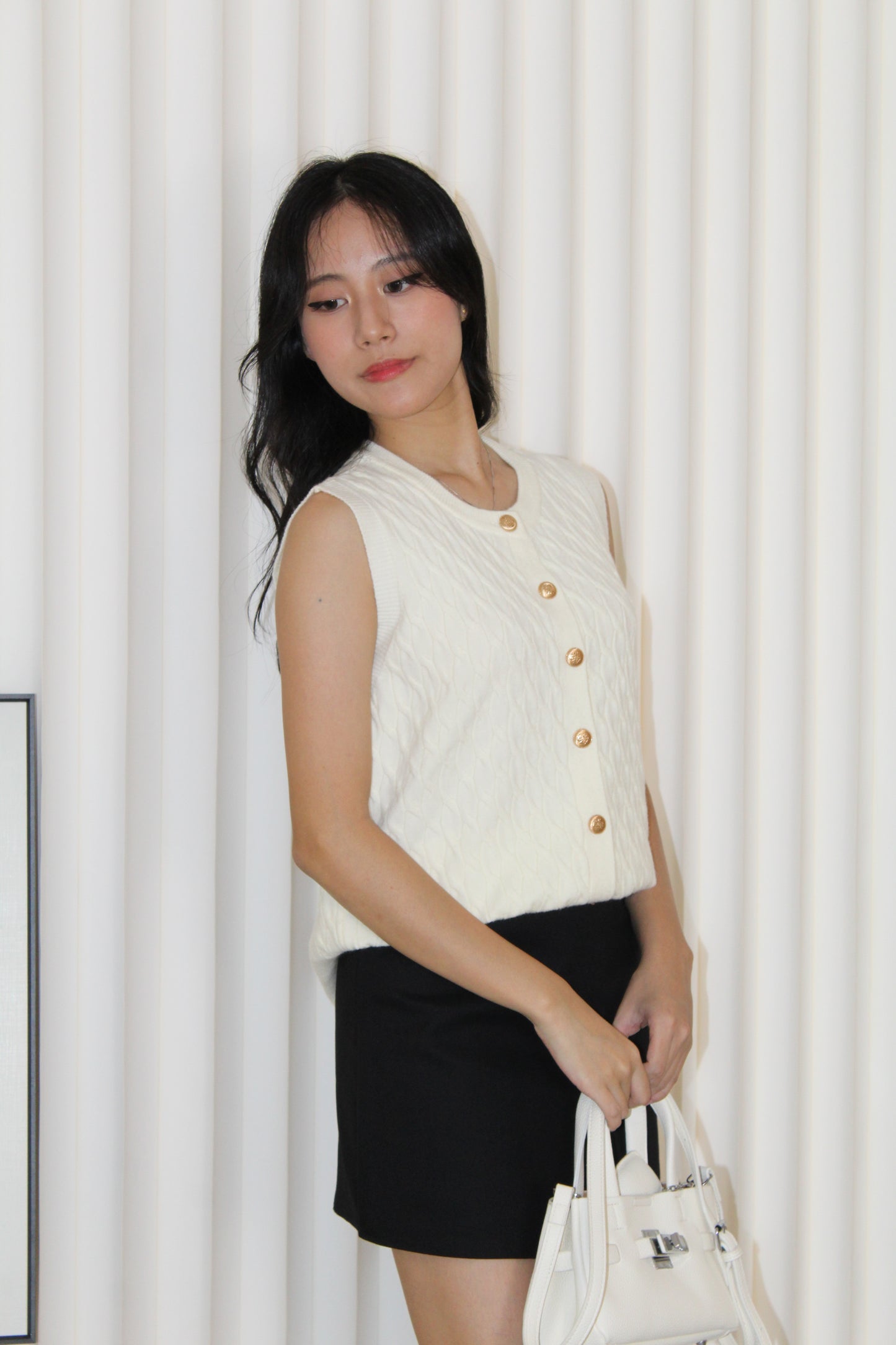Elisha Vest Knit Top (Cream)
