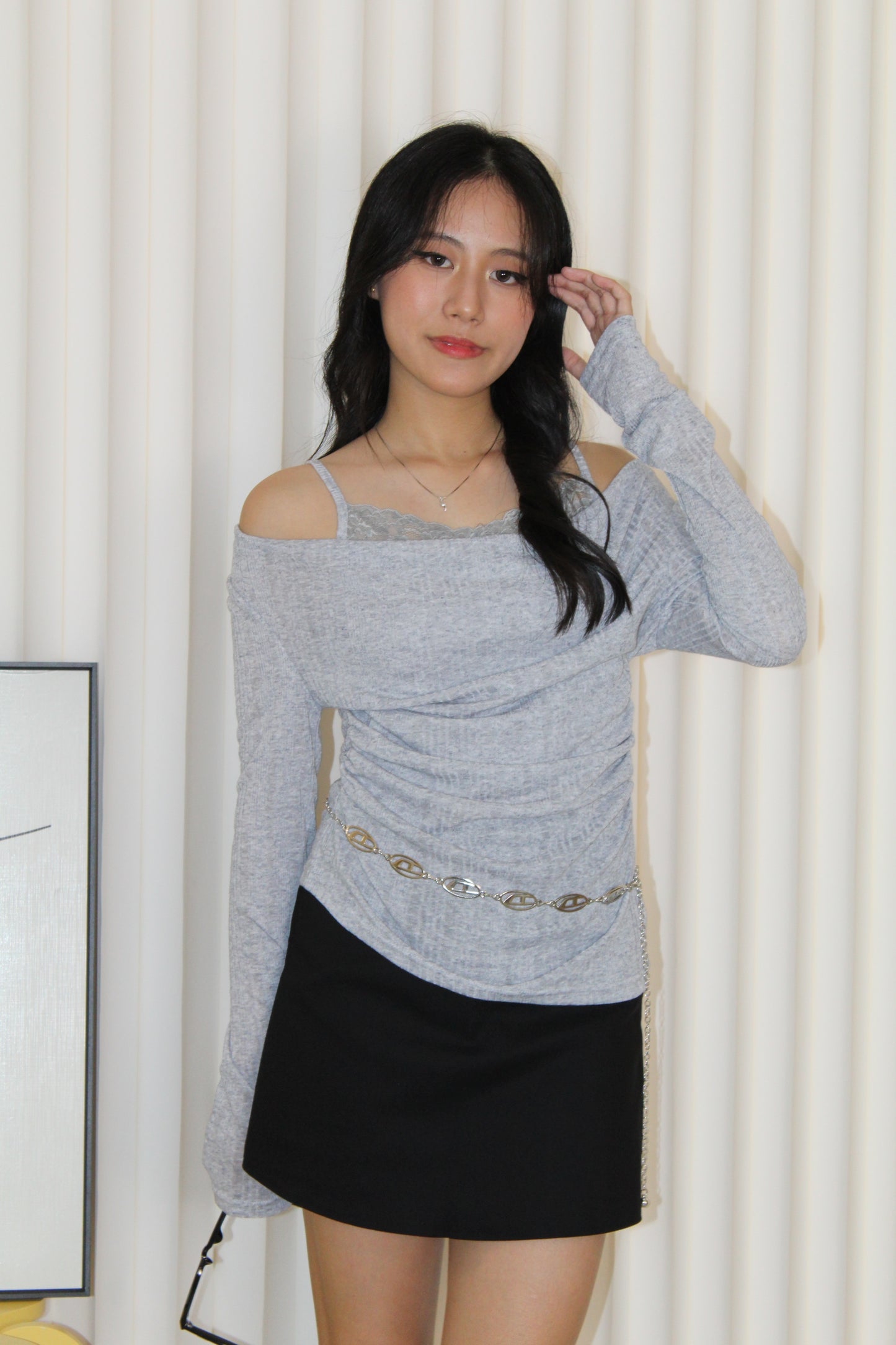 Felicia Lace Long Sleeve Top (Khaki)