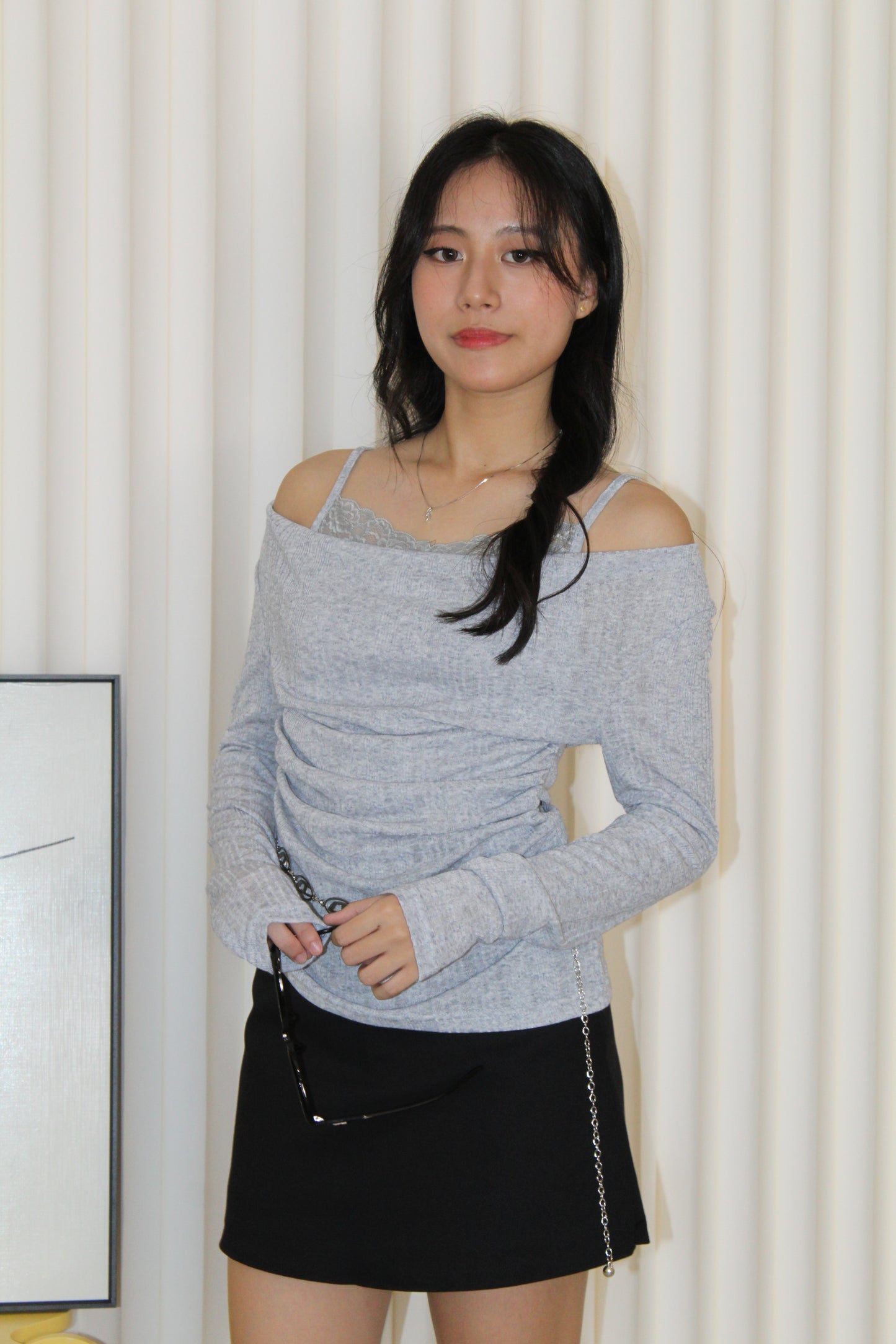 Felicia Lace Long Sleeve Top (Khaki)