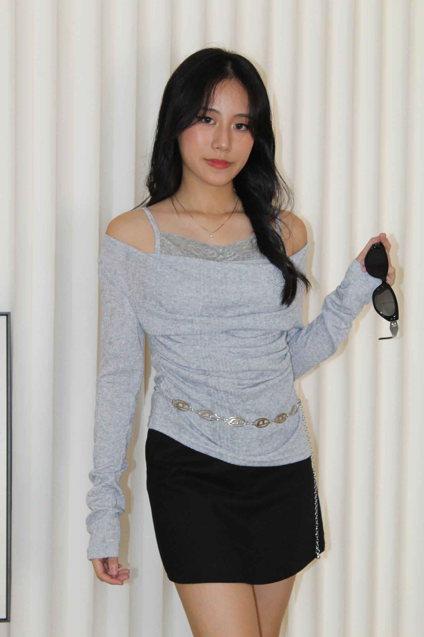Felicia Lace Long Sleeve Top (Khaki)