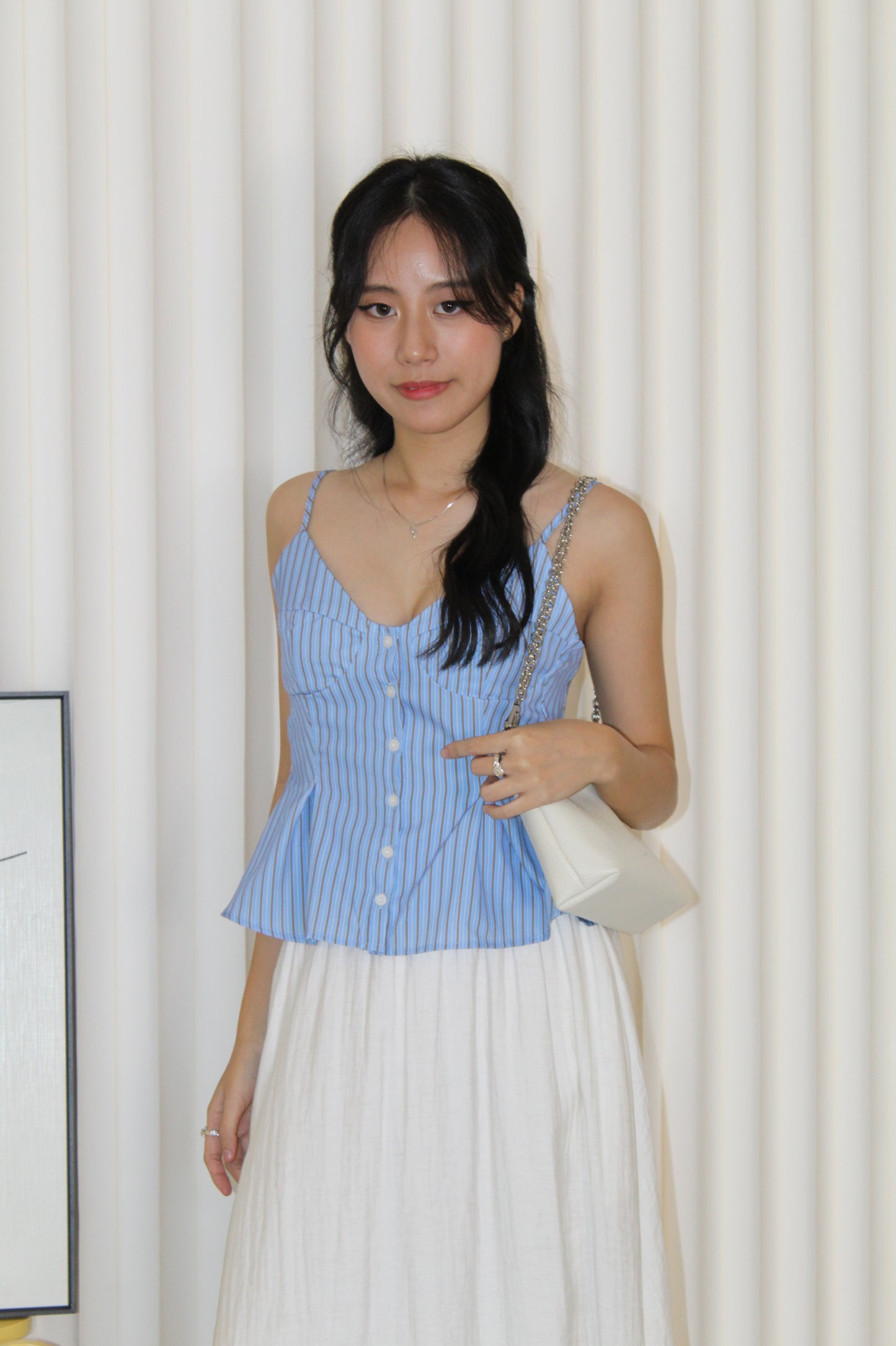 Alaiya Stripes Peplum Pleated Top (Blue)