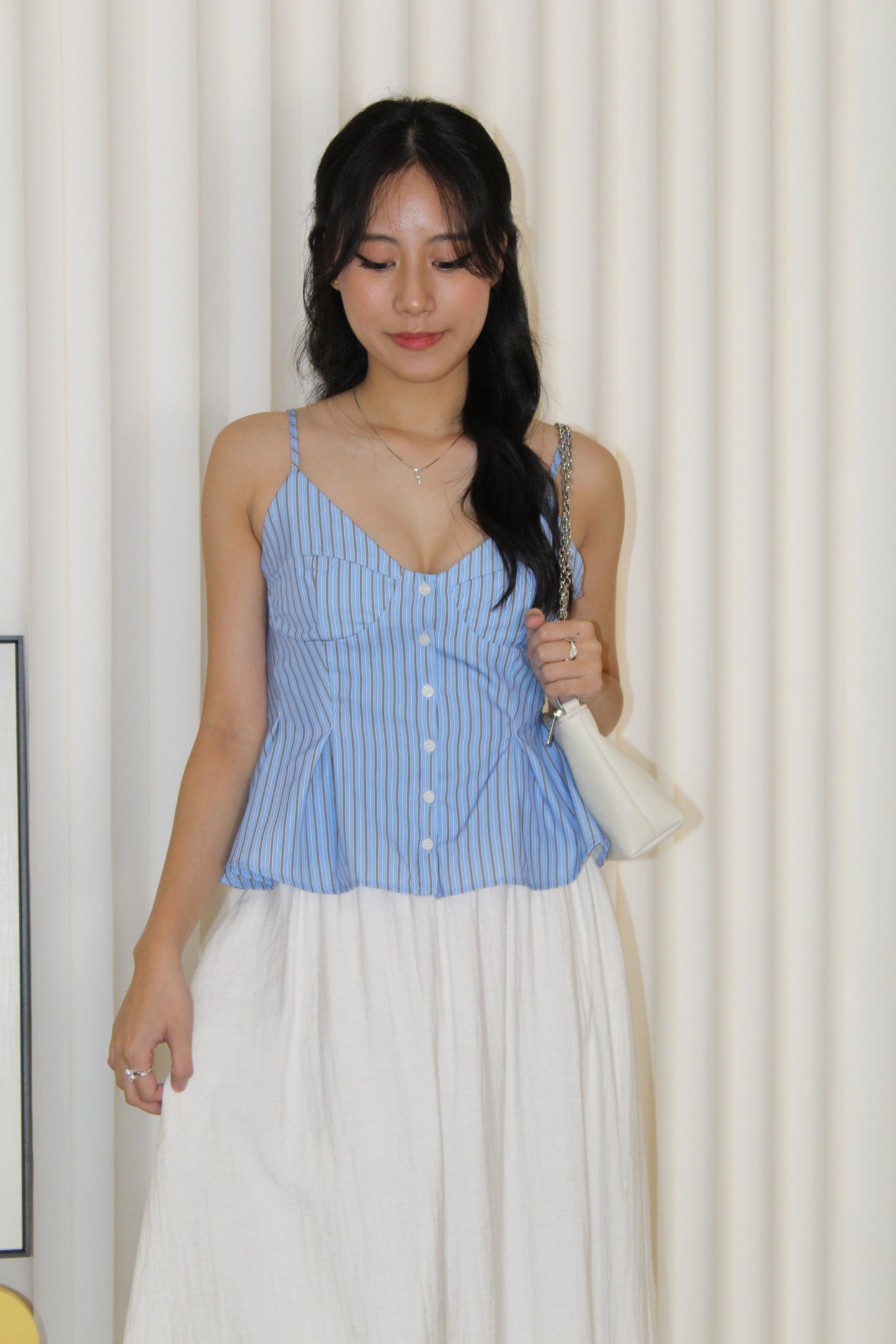 Alaiya Stripes Peplum Pleated Top (Blue)