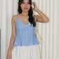 Alaiya Stripes Peplum Pleated Top (Blue)