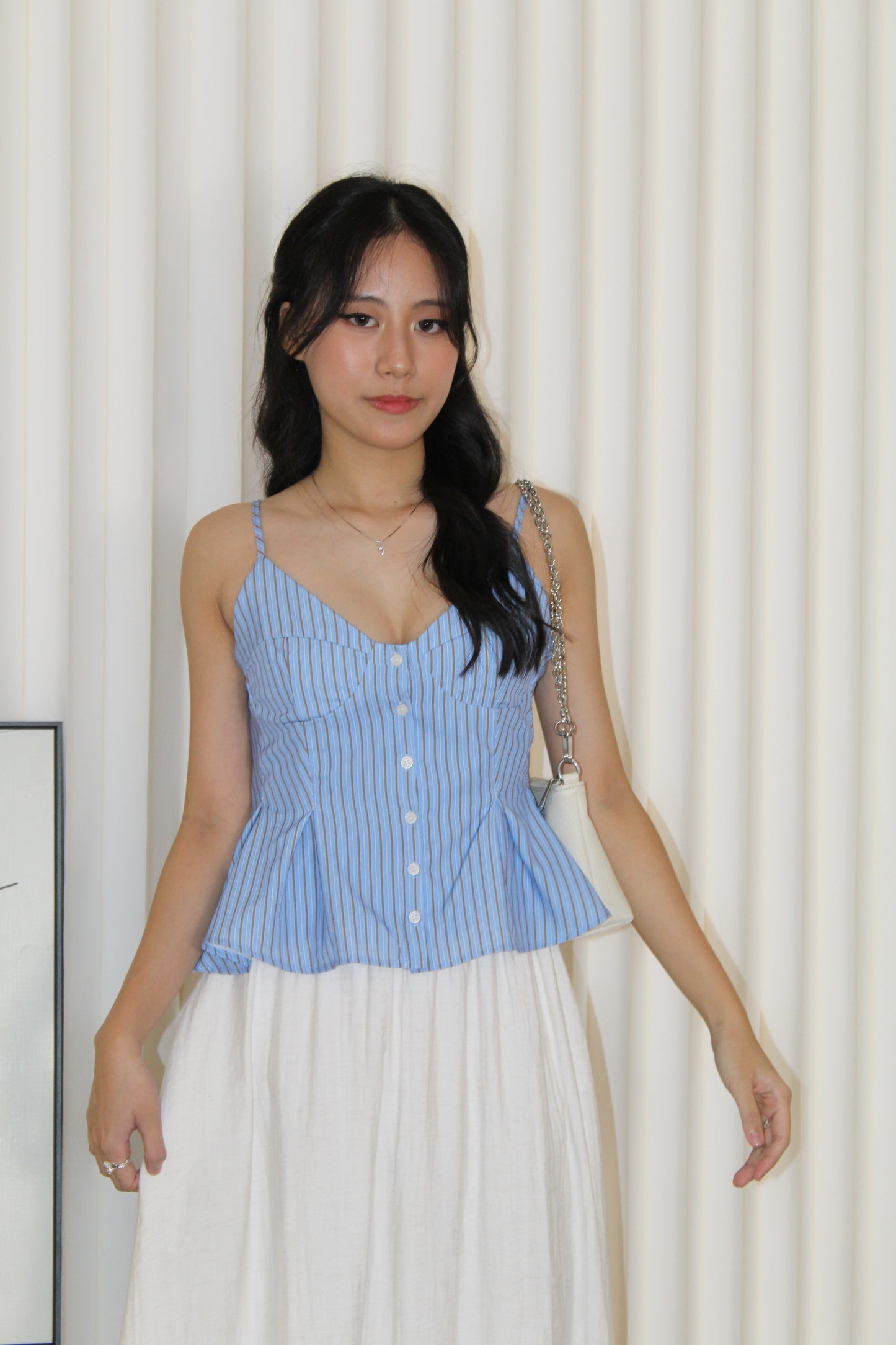 Alaiya Stripes Peplum Pleated Top (Blue)