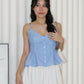 Alaiya Stripes Peplum Pleated Top (Blue)