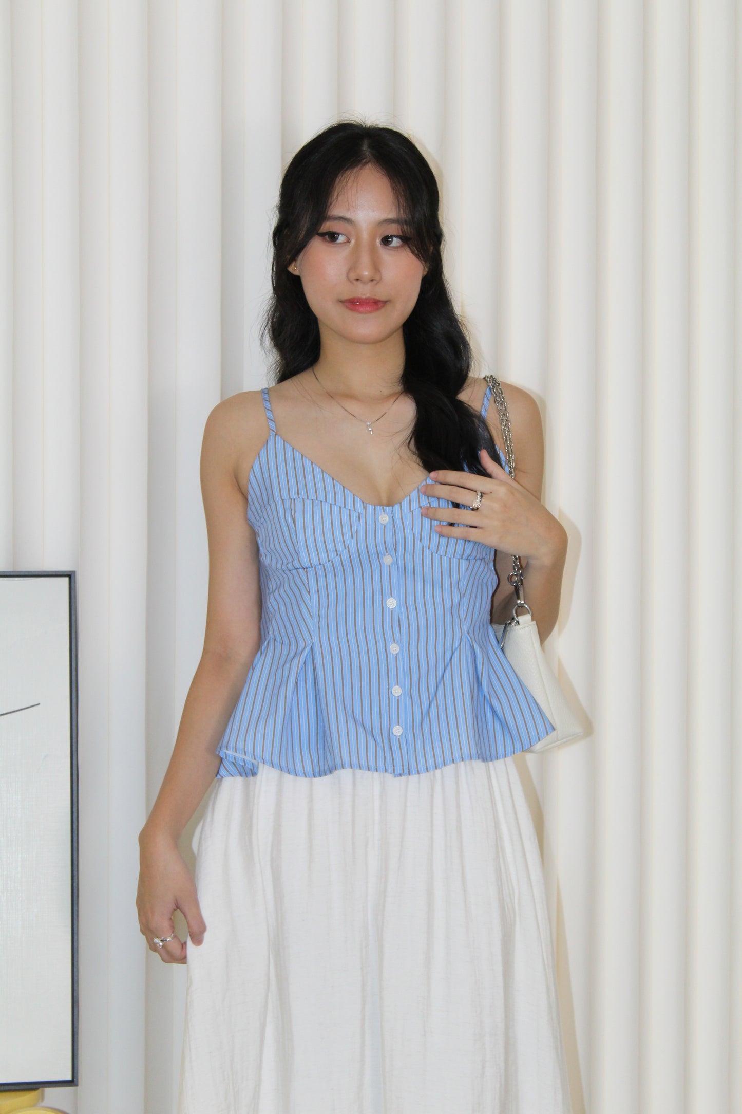 Alaiya Stripes Peplum Pleated Top (Blue)