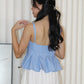 Alaiya Stripes Peplum Pleated Top (Blue)