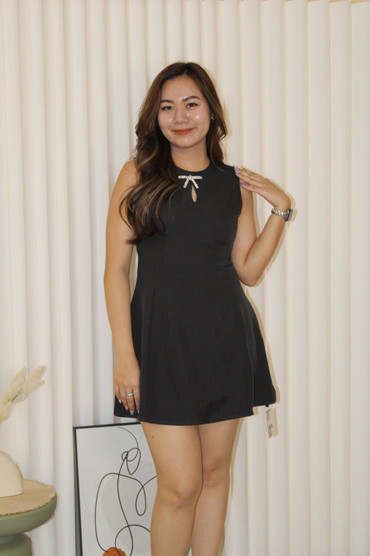 Gracie A-Line Ribbon Mini Dress (Grey)