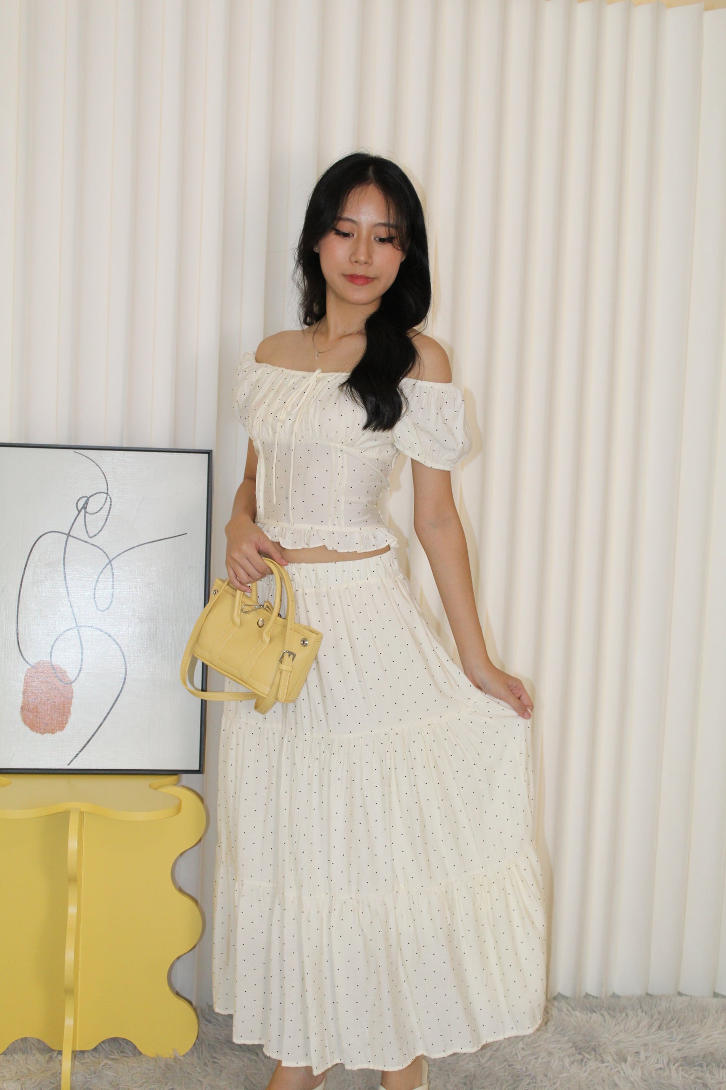 Betty Polka Two Piece Skirt Set (Cream)