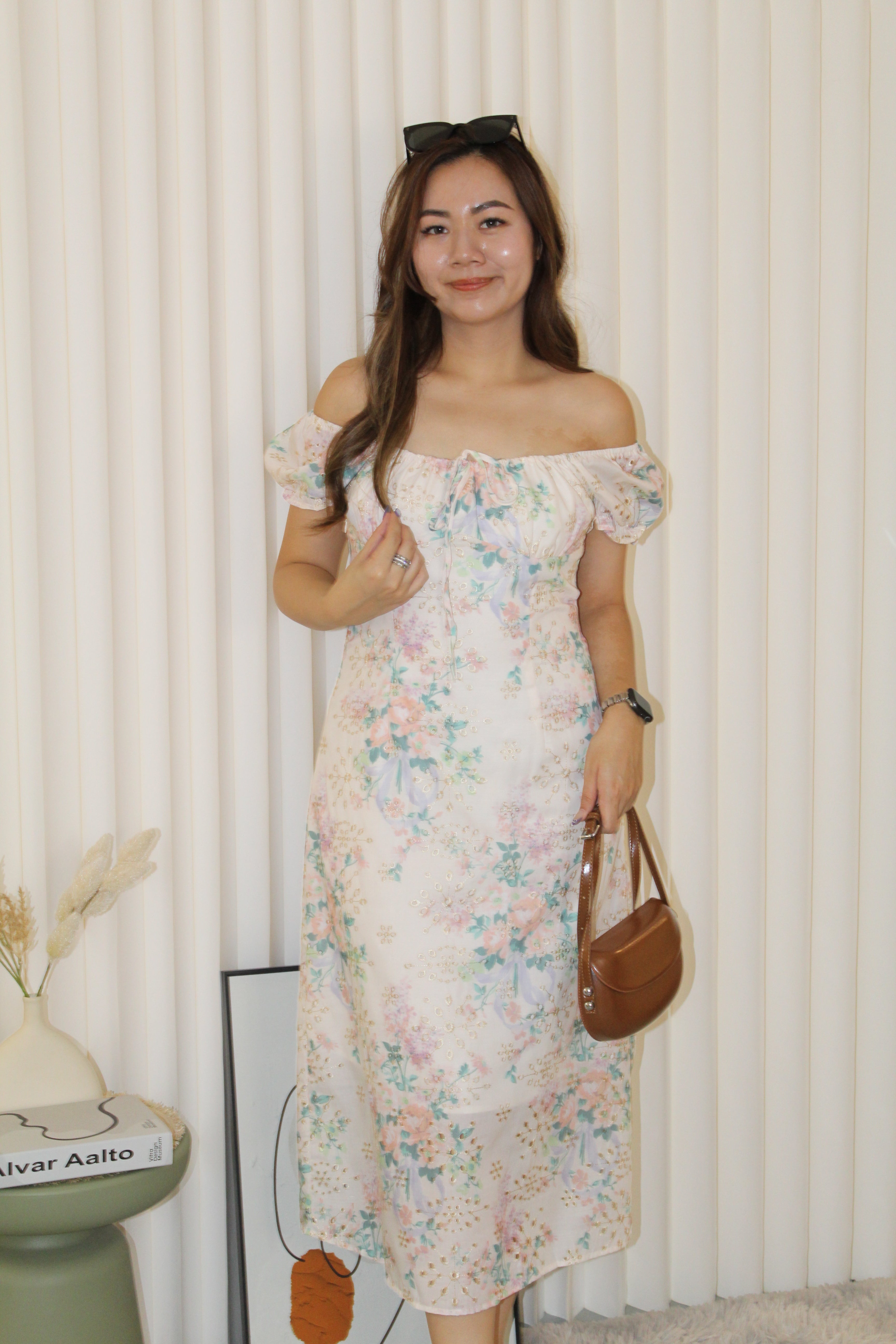 Valerie Floral Midi Dress (Cream)
