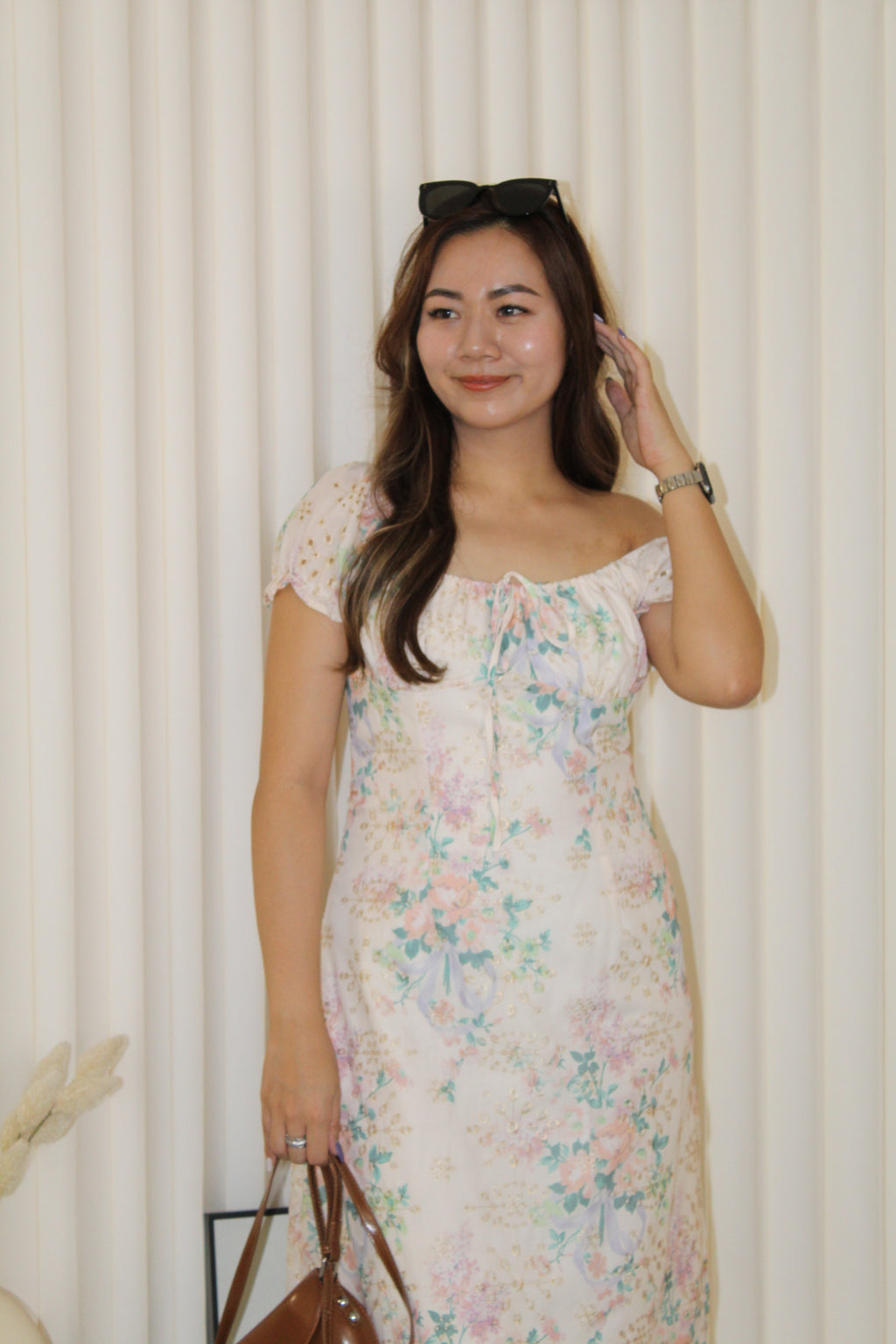 Valerie Floral Midi Dress (Cream)