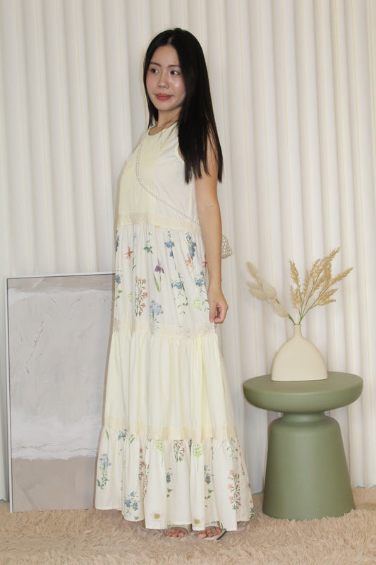 Rebecca Layered Floral Maxi Dress (Cream)
