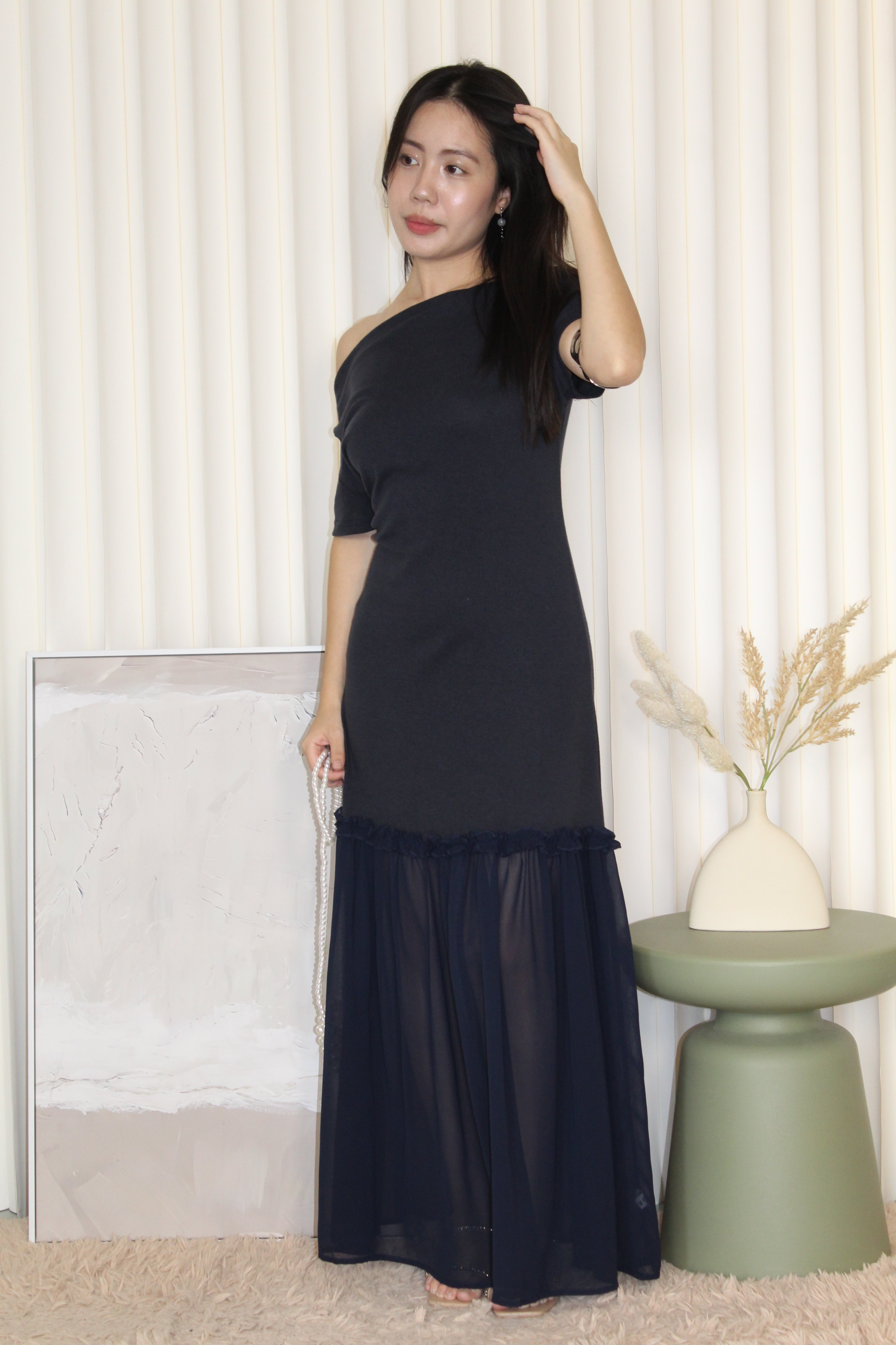 Lily Off Shoulder Maxi Dress (Blue)