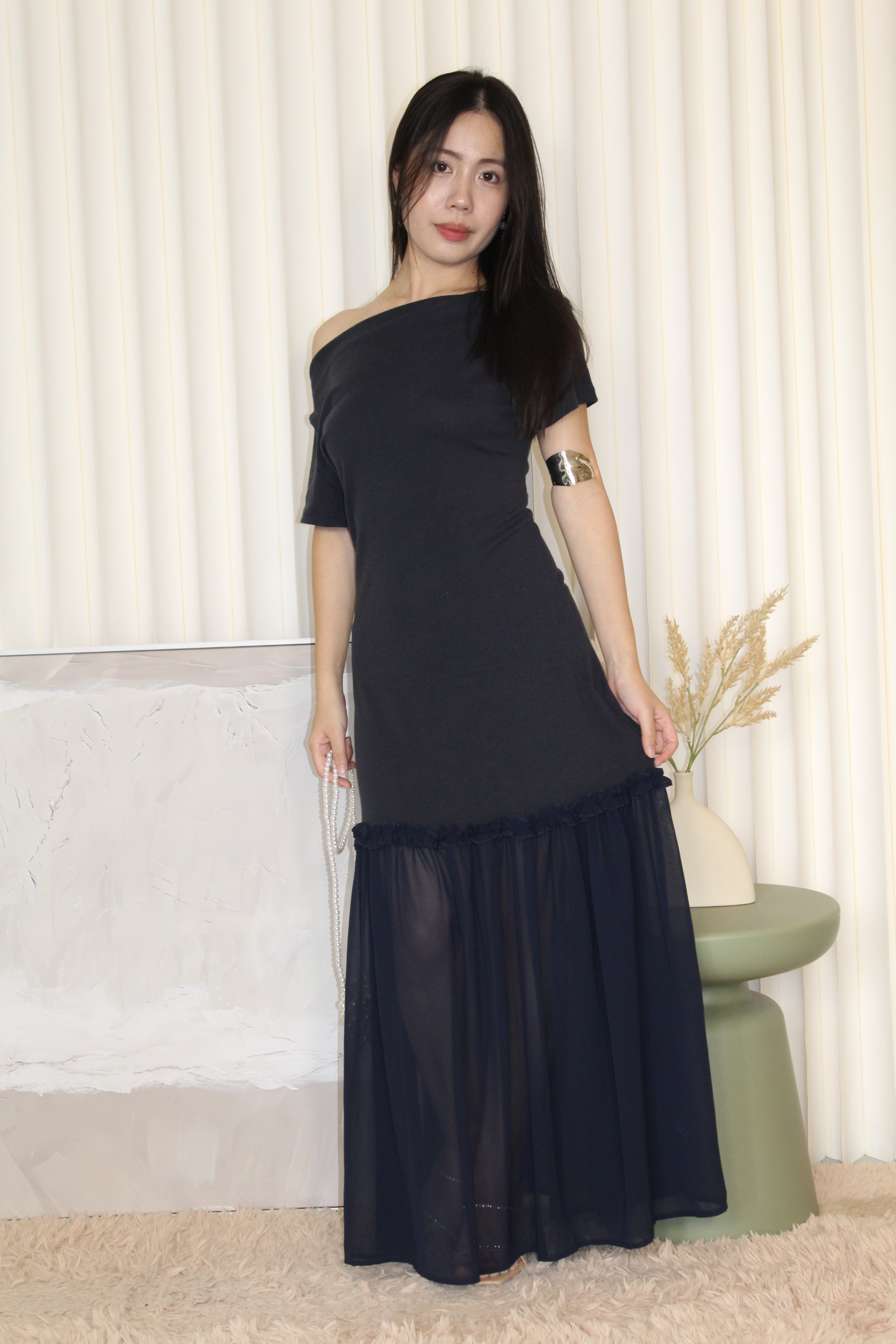 Lily Off Shoulder Maxi Dress (Blue)