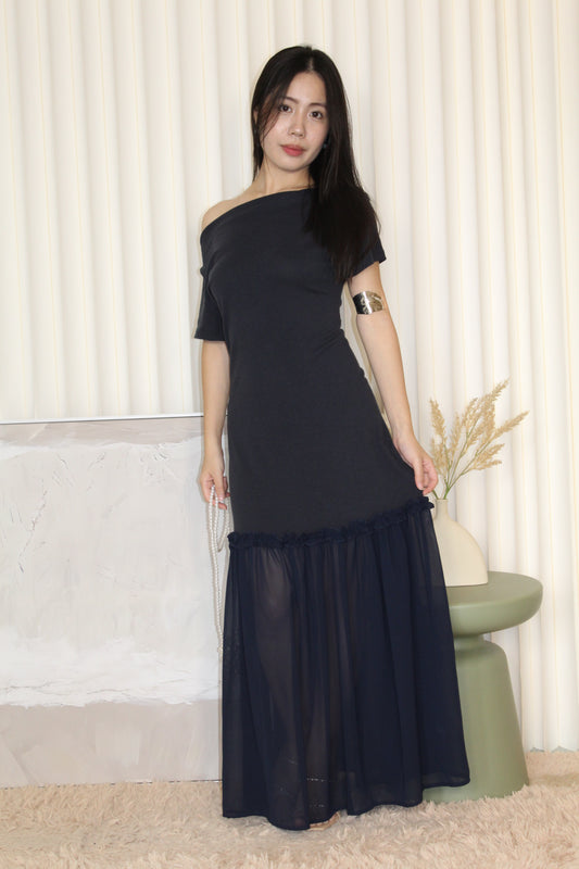 Lily Off Shoulder Maxi Dress (Blue)