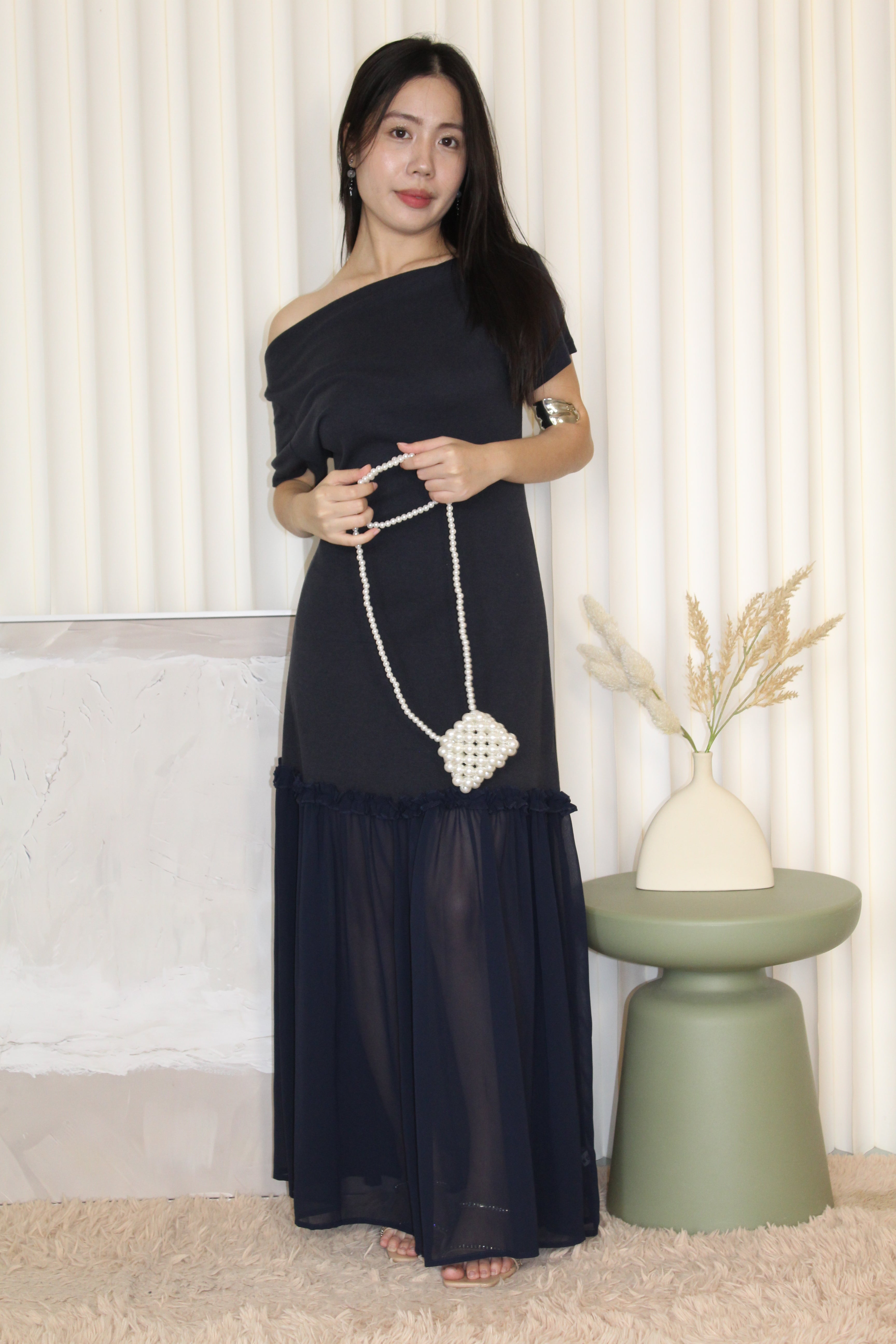 Lily Off Shoulder Maxi Dress (Blue)