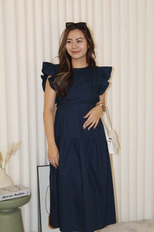 Ivory Flare Midi Dress (Blue)