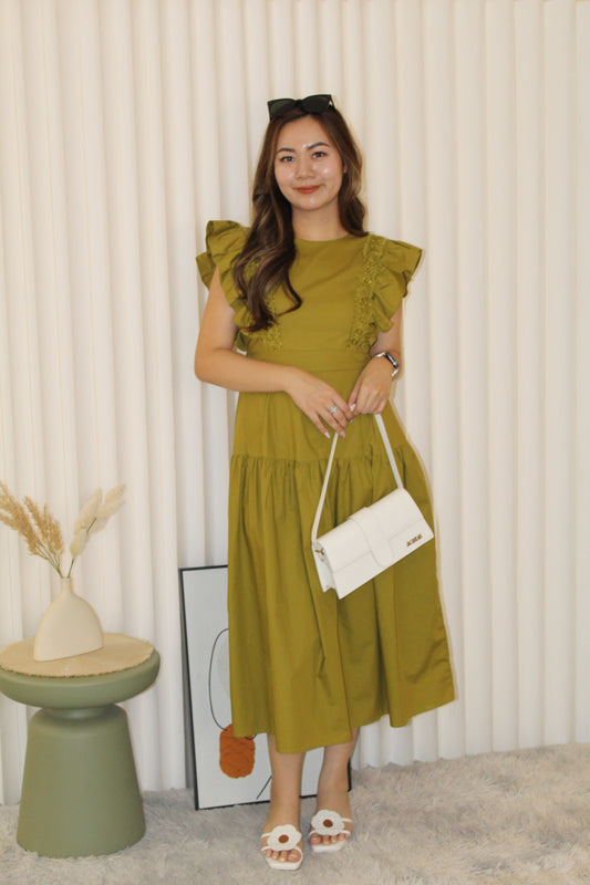 Ivory Flare Midi Dress (Green)