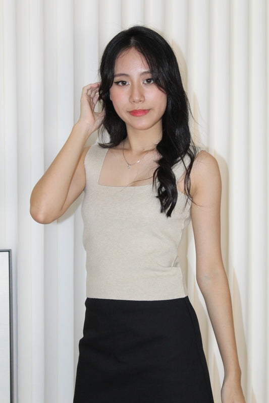 Angie Square Neck Knit Top (Khaki)