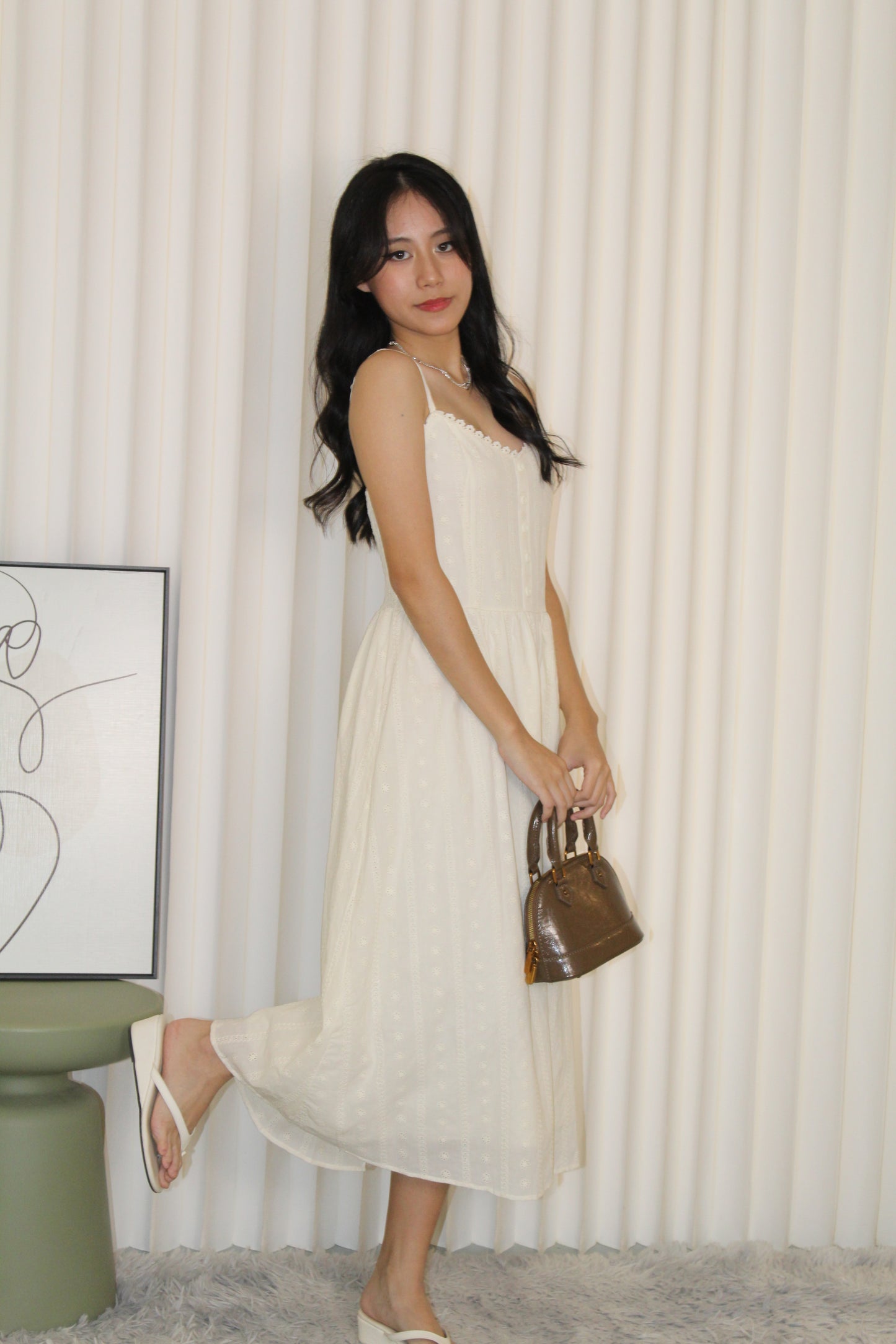 Hazel Eyelet Midaxi Dress (Cream)
