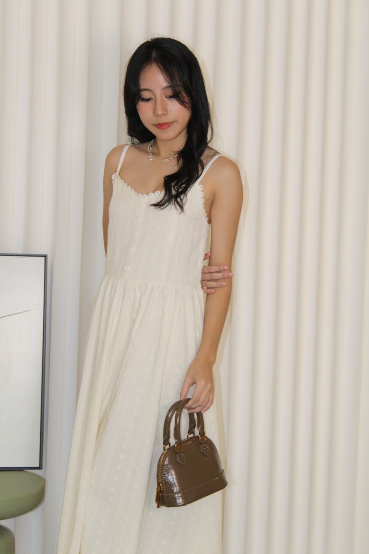 Hazel Eyelet Midaxi Dress (Cream)