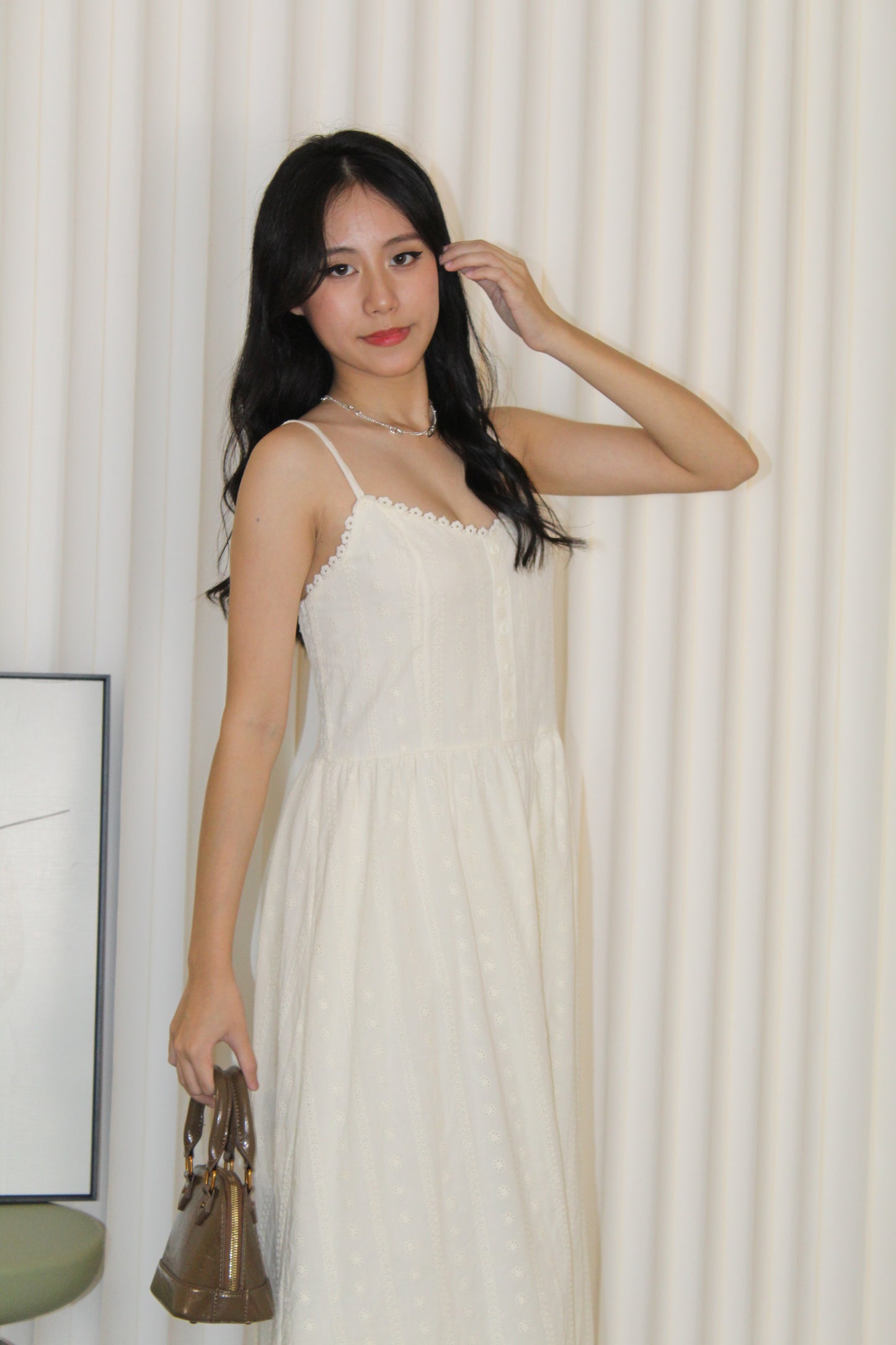Hazel Eyelet Midaxi Dress (Cream)