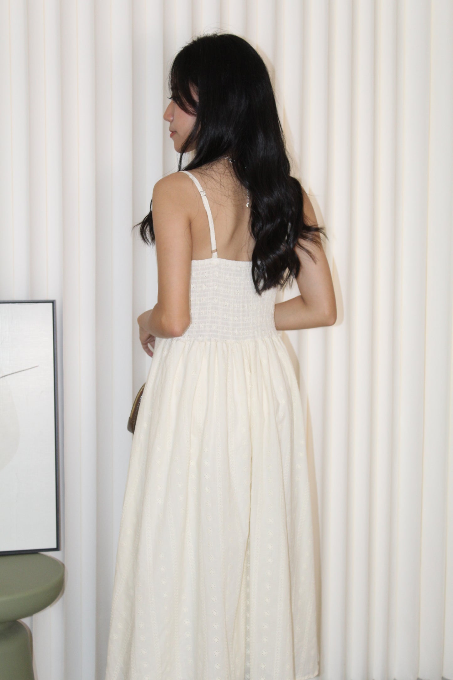 Hazel Eyelet Midaxi Dress (Cream)