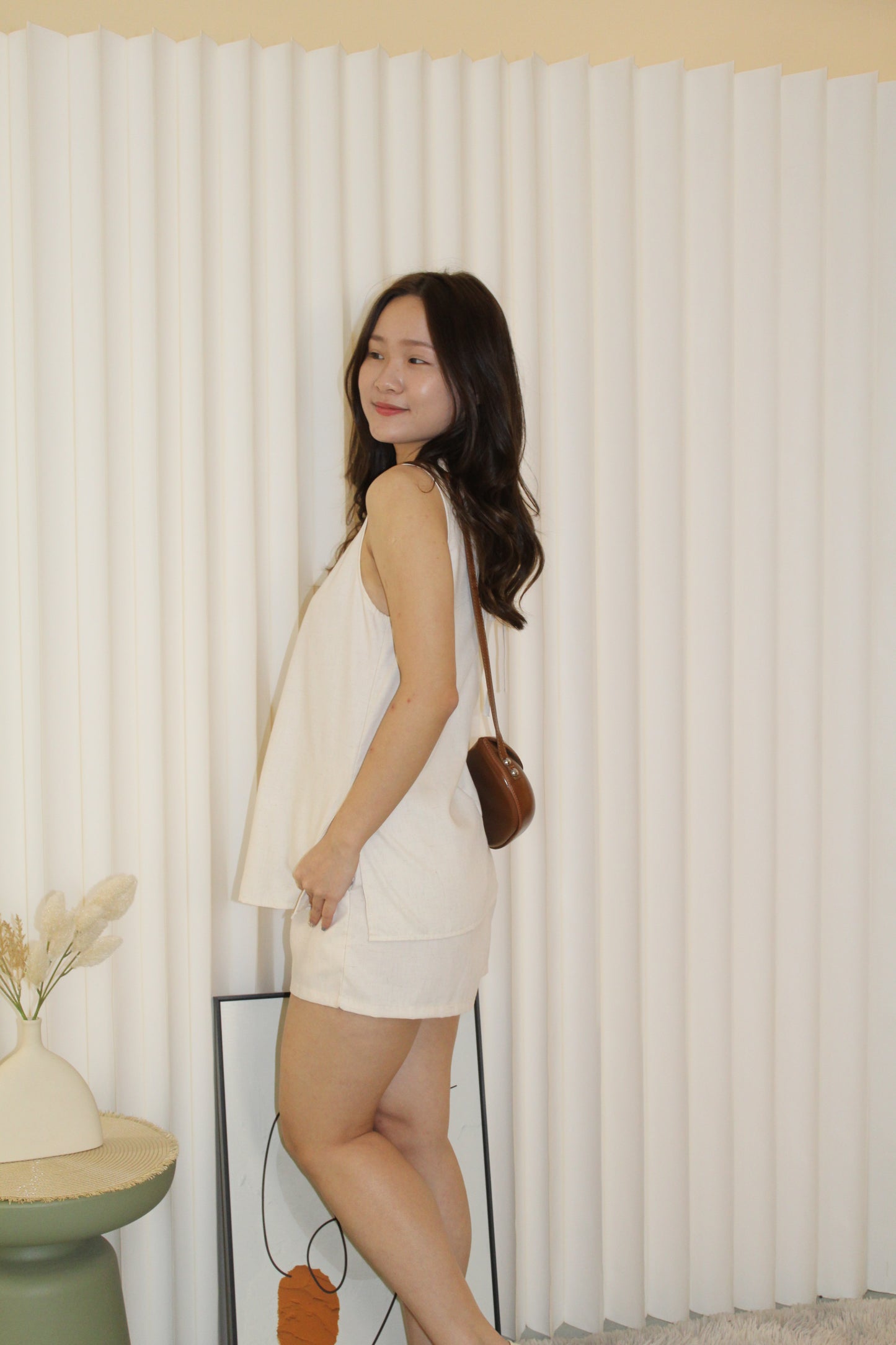 Celine Two Piece Shorts Set (Cream)