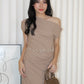 Molly Asymmetric Mini Dress (Khaki)
