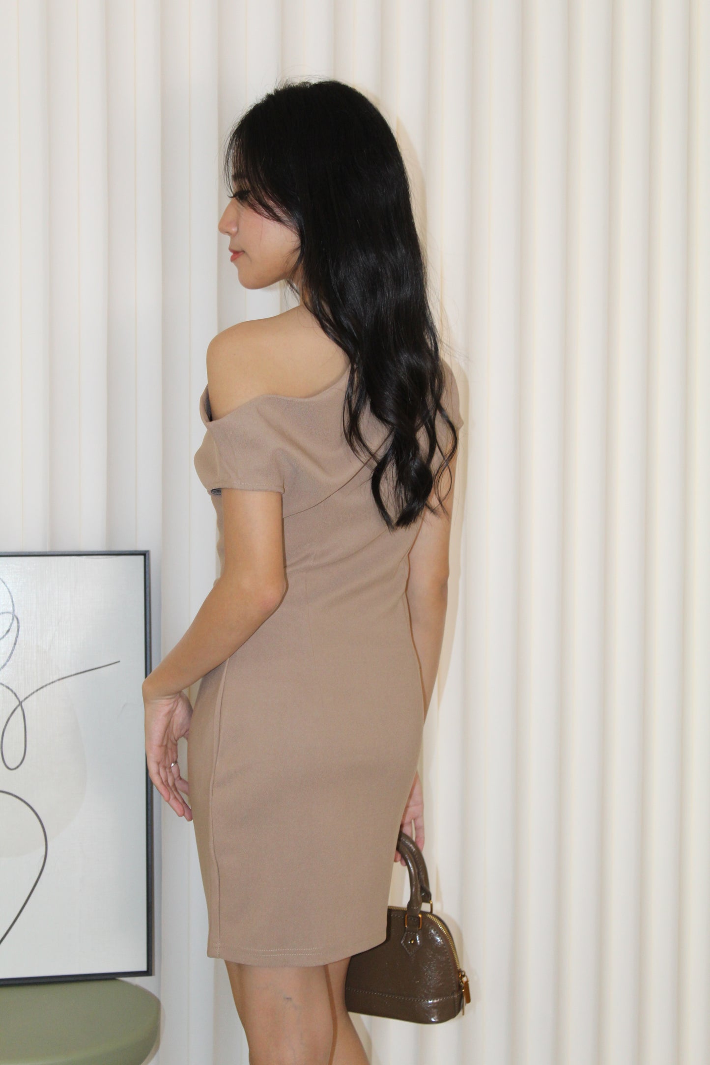 Molly Asymmetric Mini Dress (Khaki)