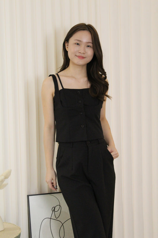 Evie Textured Bare Back Top (Black)