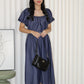 Delaney Puffy Straight Midi Dress (Blue)
