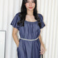 Delaney Puffy Straight Midi Dress (Blue)